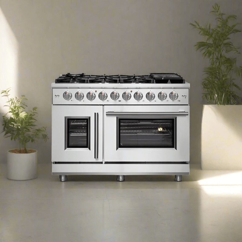 Forno Massimo 48-Inch Stainless Steel Freestanding Gas Range with French Doors - FFSGS6439 48 - Perfect for Modern Kitchens & Gourmet Cooking