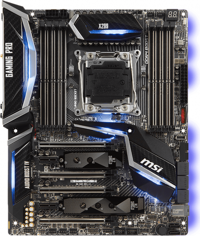 MSI X299 Gaming Pro Carbon AC LGA 2066 ATX Motherboard - Intel X299 Chipset, DDR4, Dual M.2, USB 3.1 - Perfect for High-End Gaming PCs & Workstations