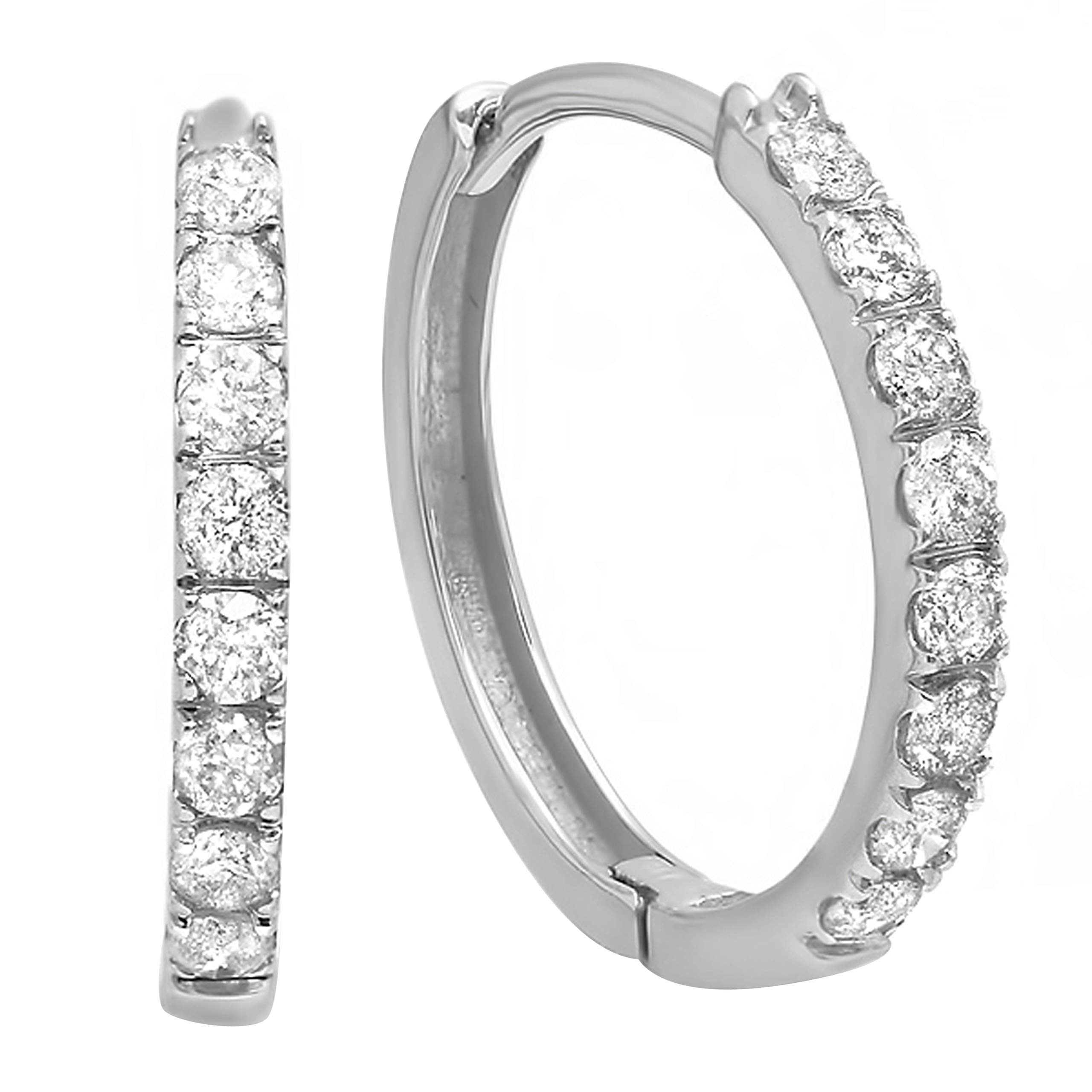 Dazzlingrock 10K White Gold 0.50 Carat Round Diamond Huggie Hoop Earrings for Women - Perfect for Everyday Wear, Date Nights & Special Occasions
