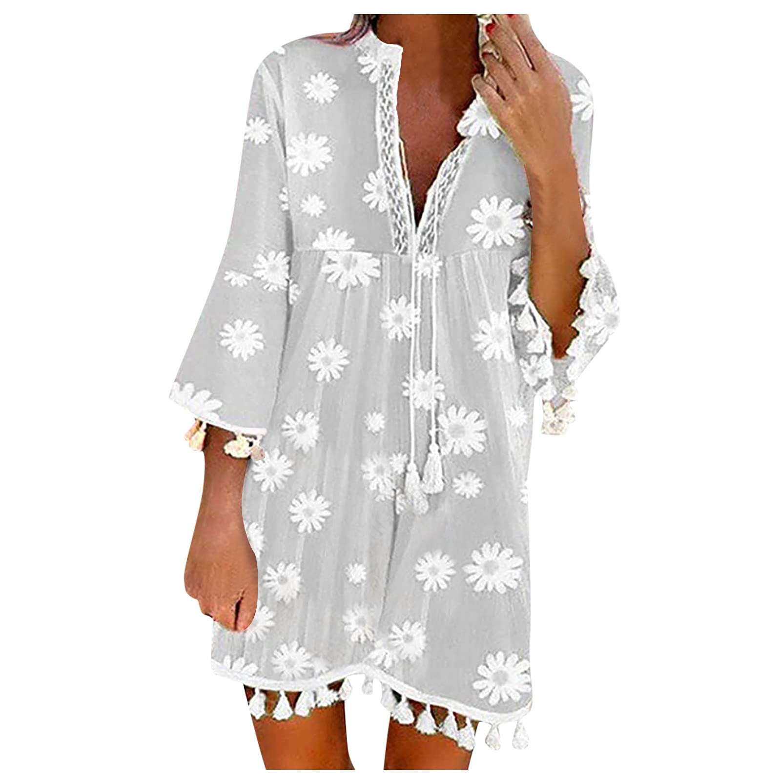 Stylish Plus Size Women's Lace Fringe Print V-Neck Dress - Fashionable & Comfortable for 2023 | Perfect for Parties, Weddings & Special Occasions