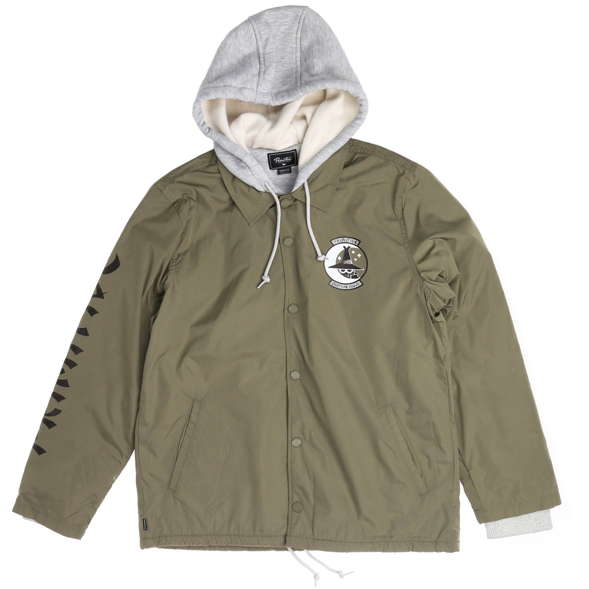 Primitive Two Fer Coaches Jacket - Olive Drab Green Vintage Style Windbreaker for Men | Streetwear Fashion, Skateboarding & Outdoor Activities