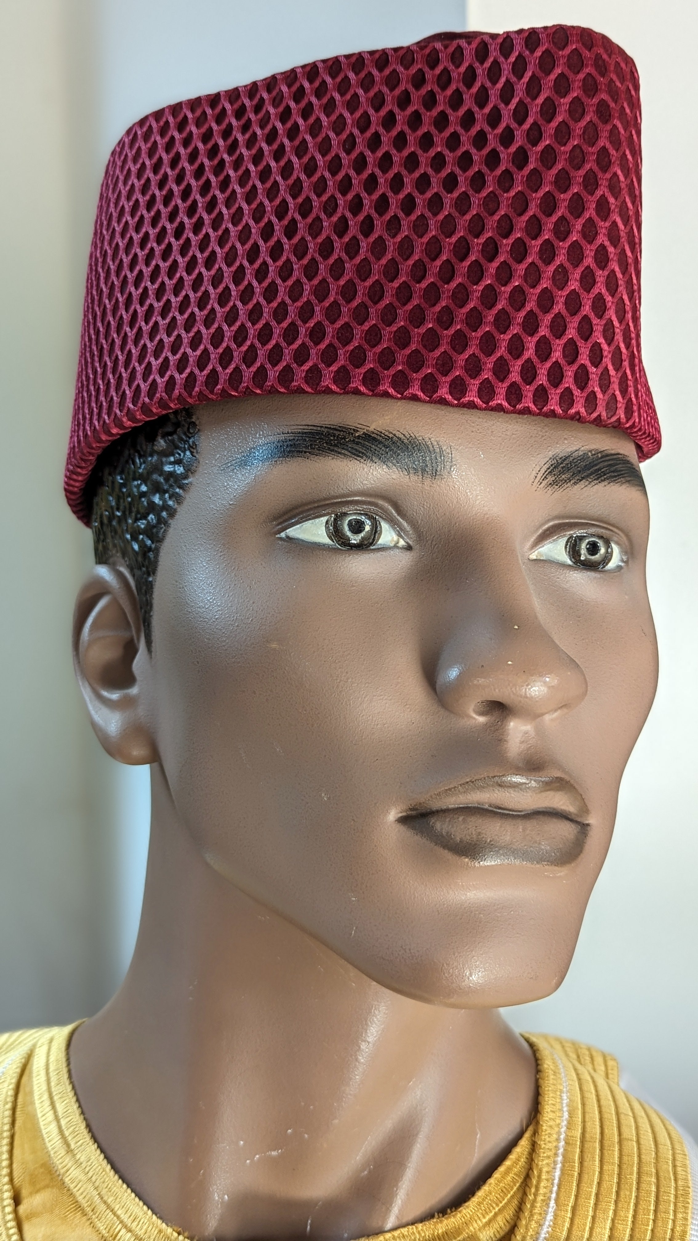 Faarile Burgundy African Velvet Senator Hat Kufi Cap for Men - Elegant Traditional Headwear for Weddings, Religious Ceremonies & Cultural Events