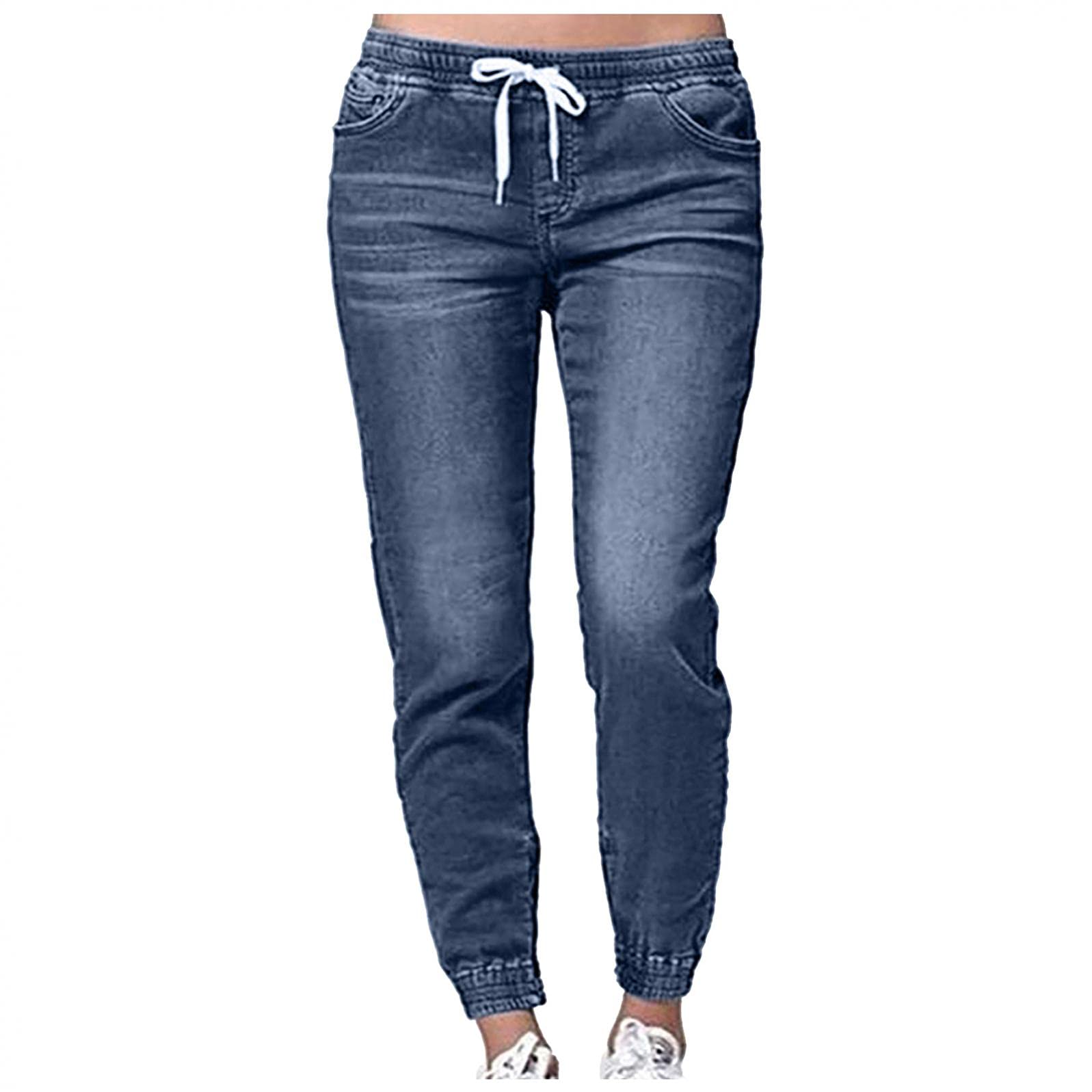 Women's Boyfriend Jeans – Loose Fit Jogger Denim Pants with Drawstring Waist & Side Pockets | Casual Baggy Jeans for Everyday Wear, Street Style & Comfort