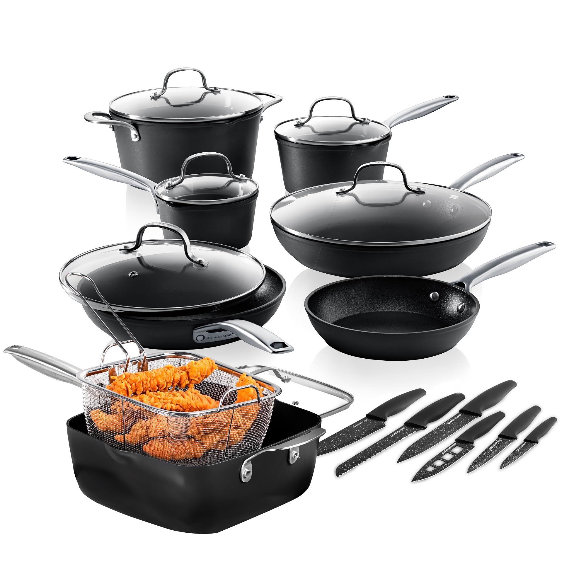 GRANITESTONE 20-Piece Hard Anodized Induction Cookware Set - Nonstick Pots & Pans for Gas, Electric & Induction Stoves | Oven & Dishwasher Safe | Perfect for Everyday Cooking, Family Meals & Professional Kitchens