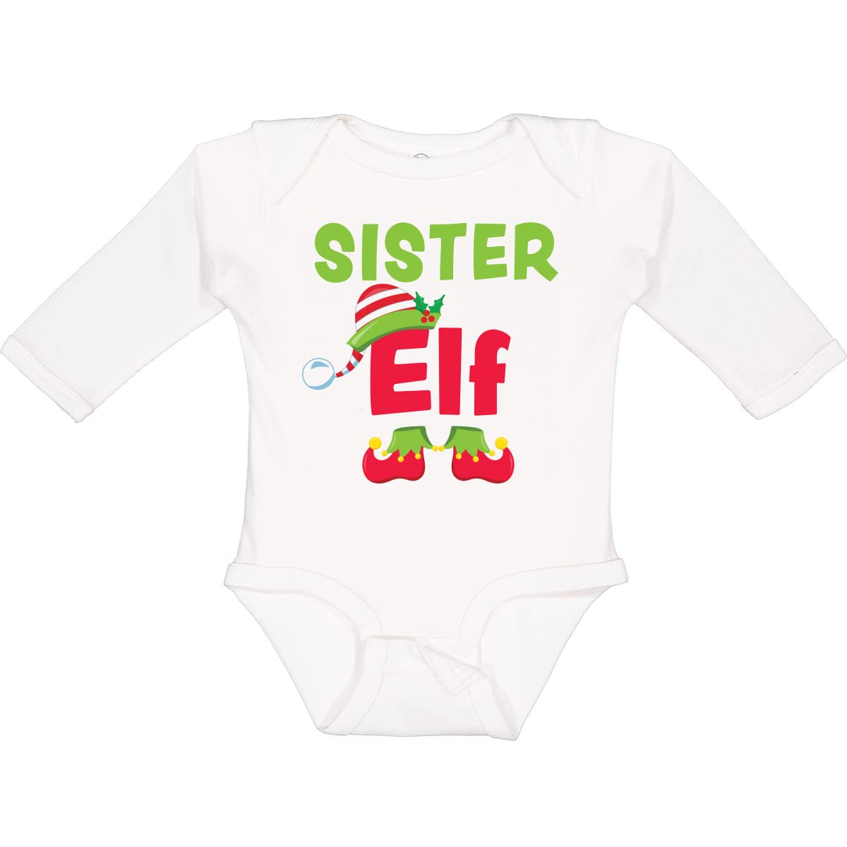 Inktastic Christmas Sister Elf Long Sleeve Baby Bodysuit - Cute Holiday Outfit for Infants & Toddlers - Perfect for Family Photos, Christmas Parties & Festive Celebrations