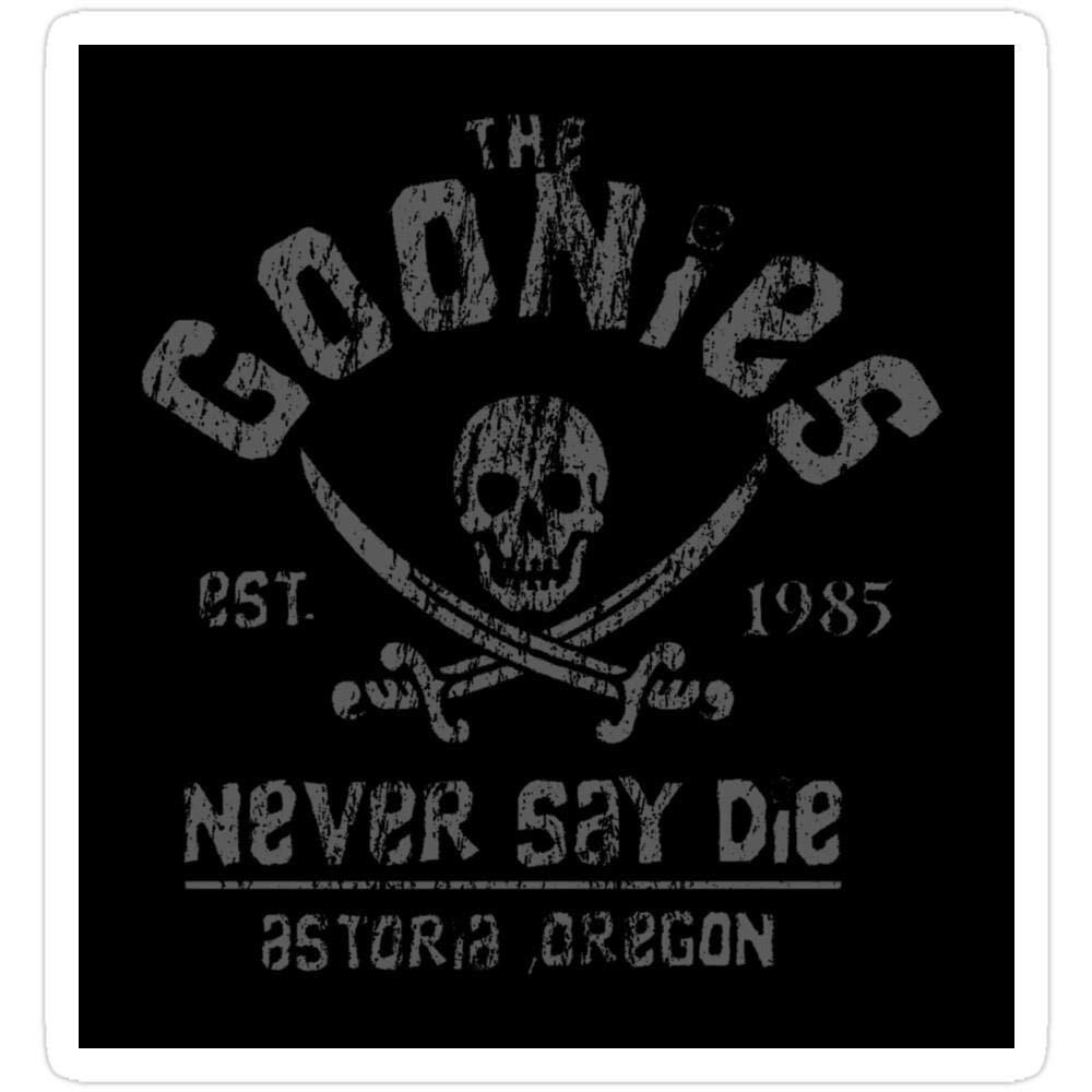 The Goonies Never Say Die Stickers - 3PCs Vinyl Decals for Laptop, Phone, Car, Guitar & Fridge - Funny Grey on Black Waterproof Stickers - Perfect for Movie Fans, DIY Decor & Gift Giving
