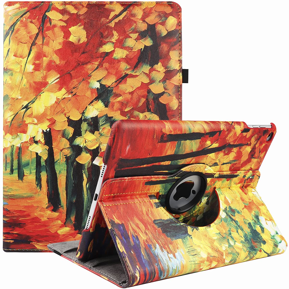 Premium 360° Rotating Multi-Angle Stand Case for iPad 9.7 5th/6th Gen (2017/2018), iPad Air 2 & Air 1 - Auto Sleep/Wake Function, Durable Folio Cover with Maple Leaf Design - Perfect for Work, Study, and Entertainment