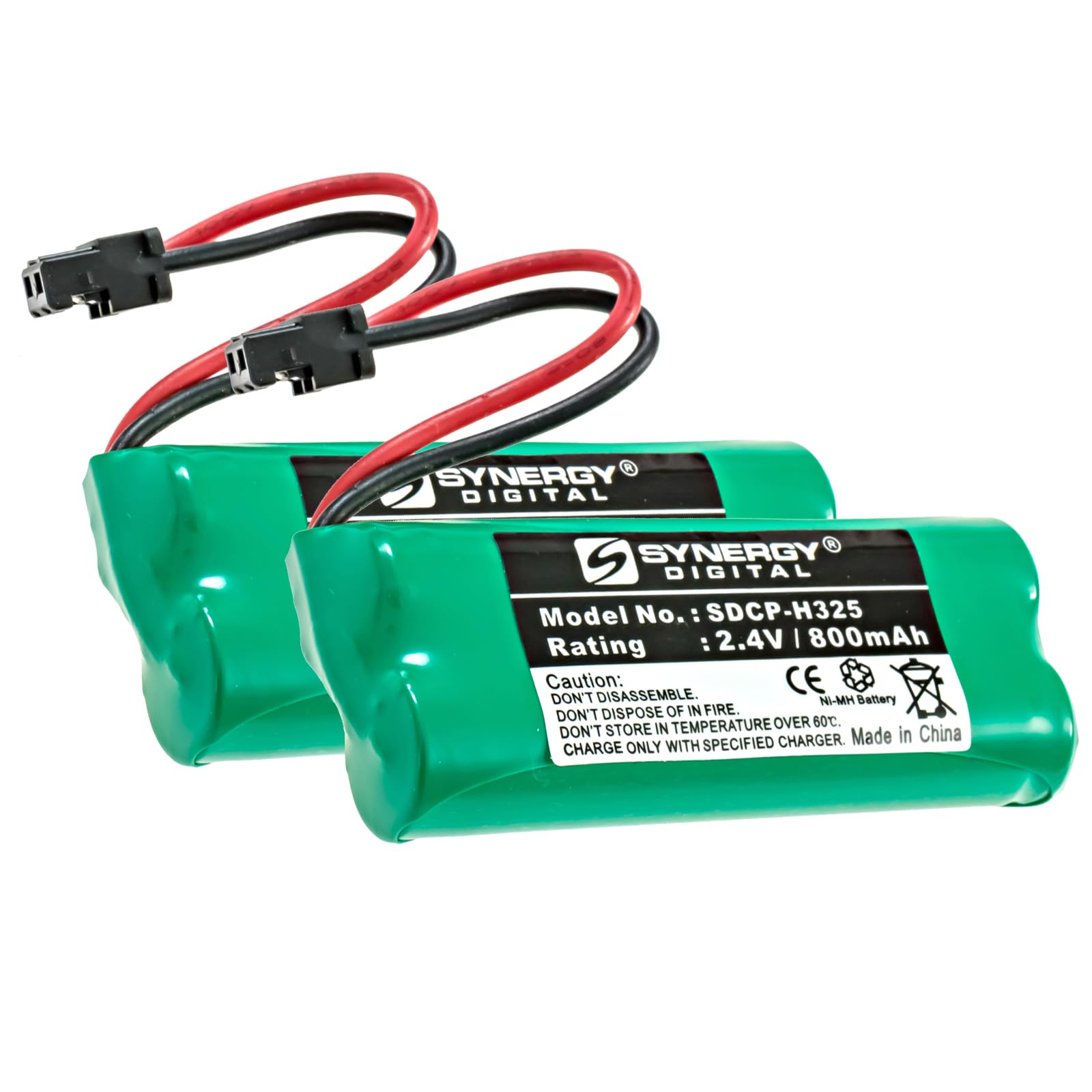 Synergy Digital BT-1002 Replacement Batteries for Uniden Cordless Phones - 2 Pack Ni-MH 2.4V 800mAh High Capacity Rechargeable Batteries - Perfect for Home & Office Cordless Phone Systems