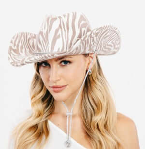 Stylish Khaki Zebra Print Western Cowboy Hat for Men & Women - Perfect for Rodeo, Country Music Festivals & Western Fashion Outfits