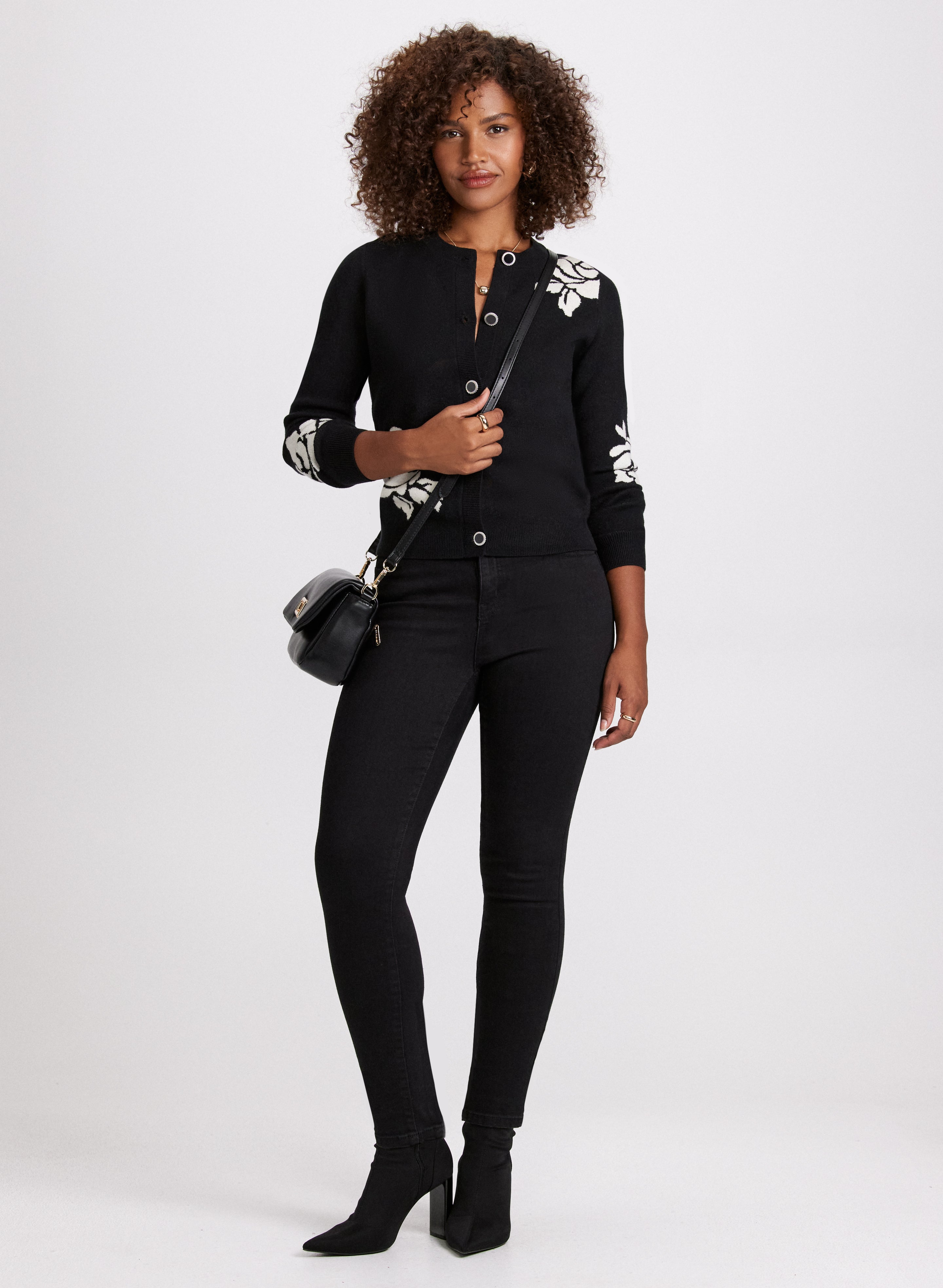 Stylish Floral Print Cardigan & Slim Leg Jeans for Women | Casual Outfit Set for Spring & Fall | Perfect for Office, Dating & Weekend Outings