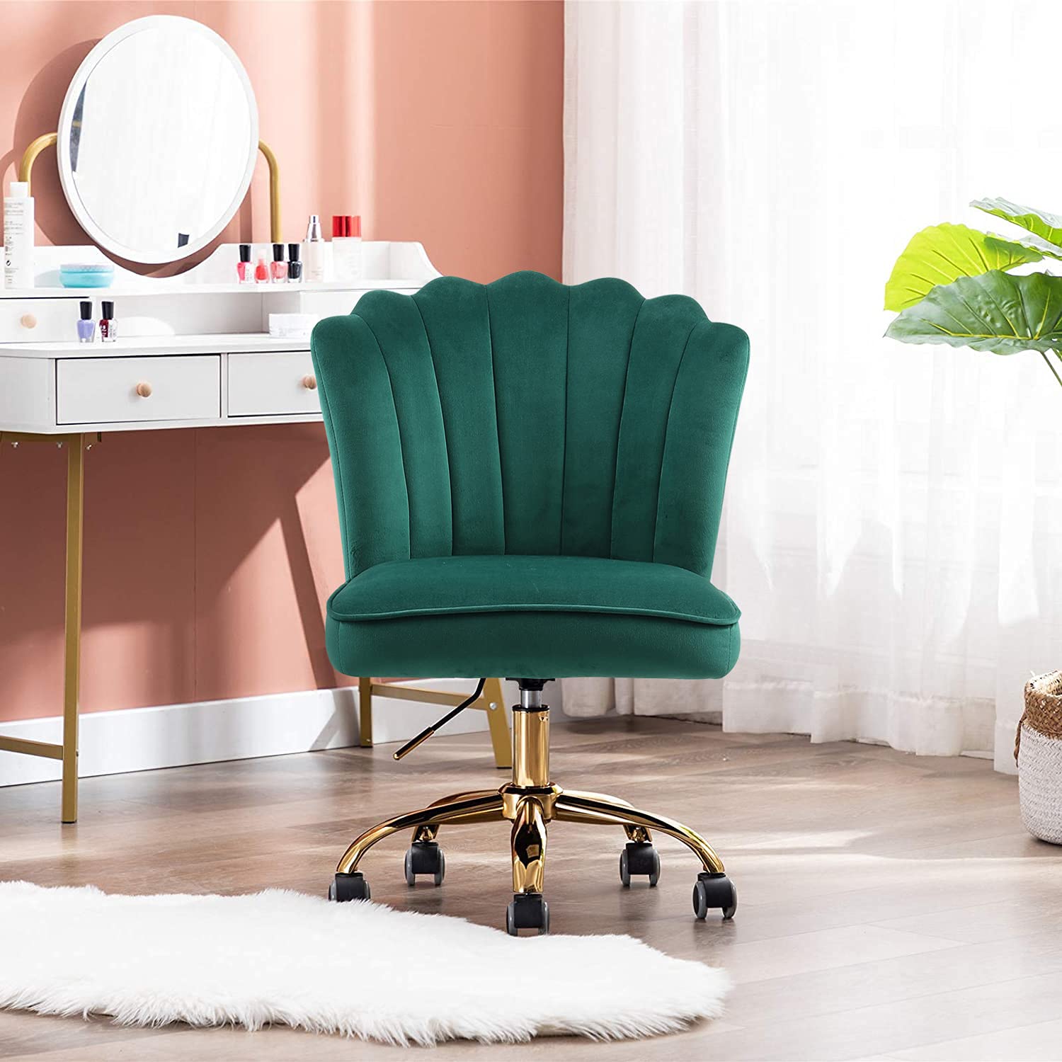 ATTICA Modern Height Adjustable 360° Swivel Upholstered Office Desk Chair with Wheels - Ergonomic Computer Task Chair for Home Office, Study Room, Living Room & Bedroom (Green) - Perfect for Remote Work, Gaming & Online Classes