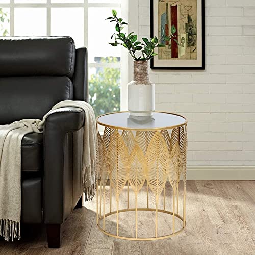 Modern Gold Accent End Table Set of 2 - Contemporary Glass Coffee & Nightstand with Glossy Finish - Handmade for Living Room, Bedroom & Office Decor