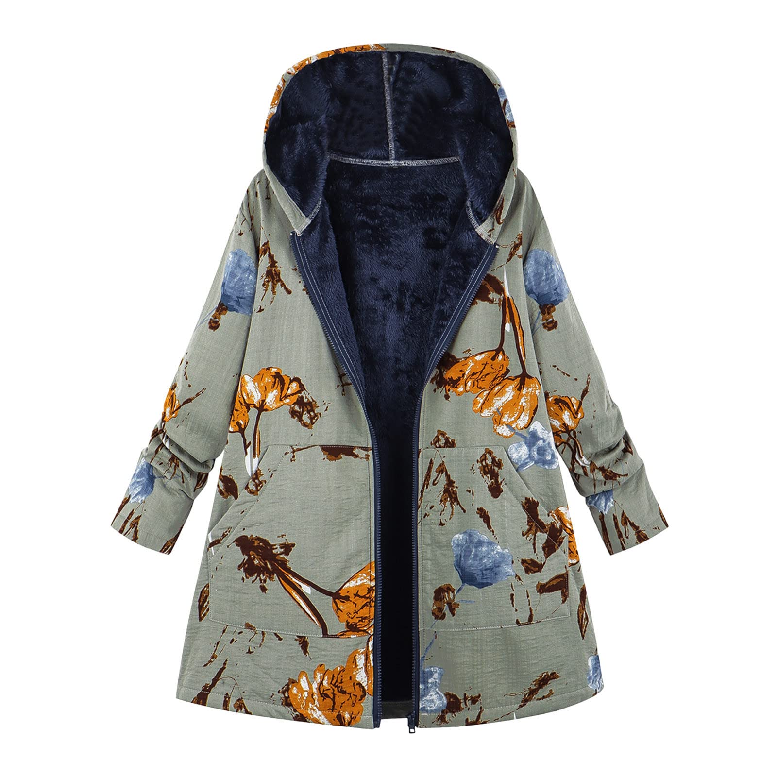 Women's Printed Hooded Fleece Jacket - Cozy Plush Winter Coat for Fall & Winter | Casual Outerwear for Outdoor Activities & Daily Wear