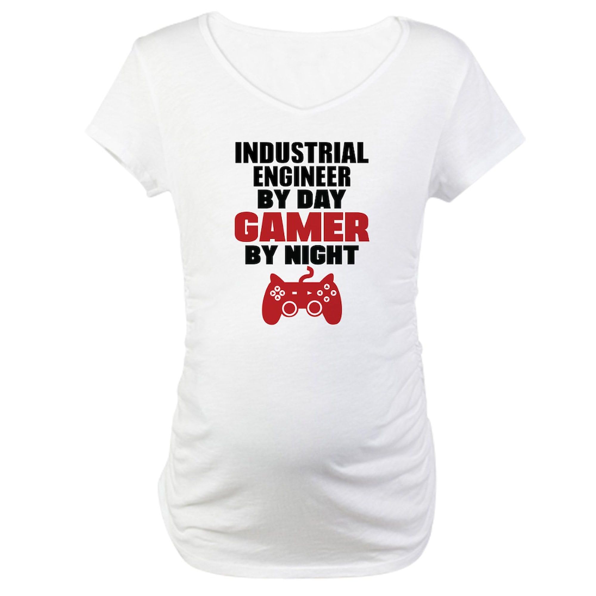 Industrial Engineer by Day Gamer by Night Maternity T-Shirt for Women - Comfortable Ruched Side Design for Pregnancy - Perfect for Work, Gaming & Everyday Wear