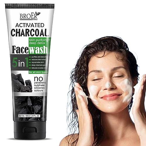BROER Naturals Activated Charcoal Face Wash for Women - Deep Pore Cleansing, Acne & Pimple Treatment, Oily Skin Care, 100ml | Removes Dirt & Impurities | Perfect for Daily Skincare Routine & Makeup Removal