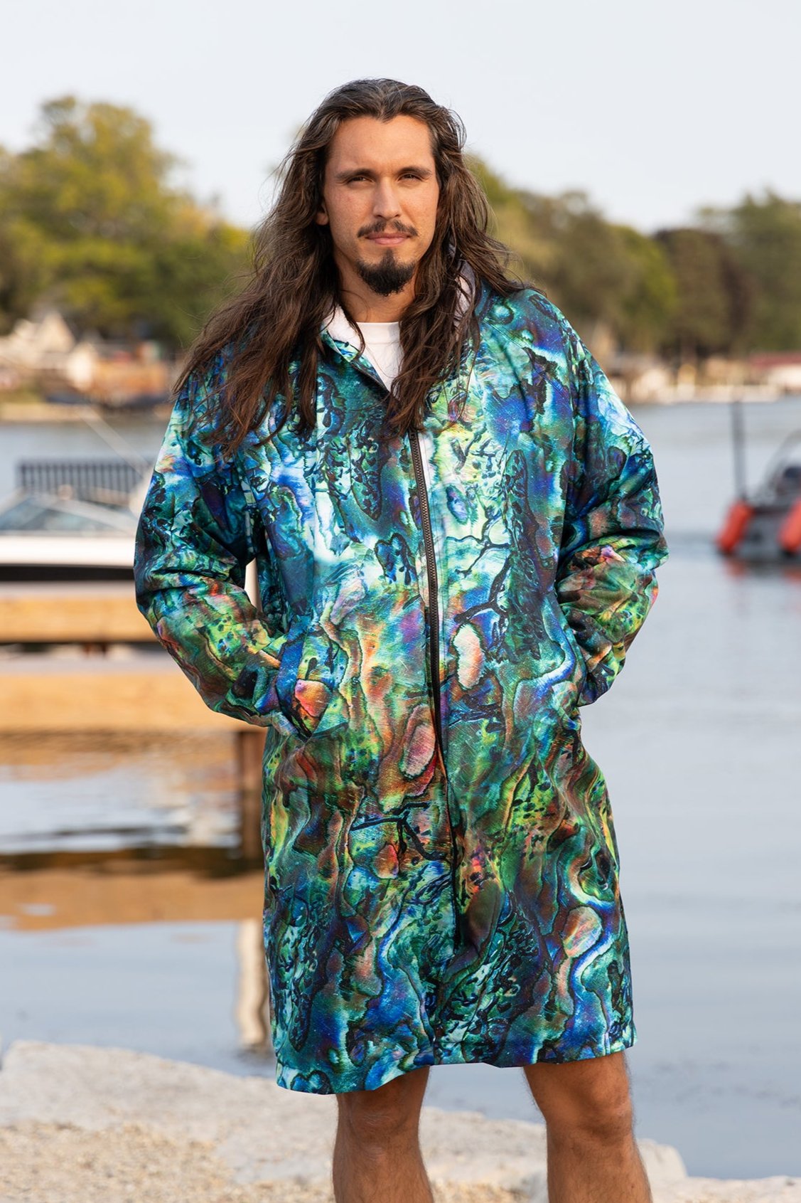 Premium Abalone Shell Print Waterproof Parka Jacket for Men & Women - Outdoor Hiking, Camping & Rainy Day Adventures