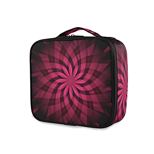 OTVEE Large Abstract Purple Pink Plaid Makeup Bag - Travel Cosmetic Organizer with Adjustable Dividers - Perfect for Train Case, Makeup Storage & Travel Essentials