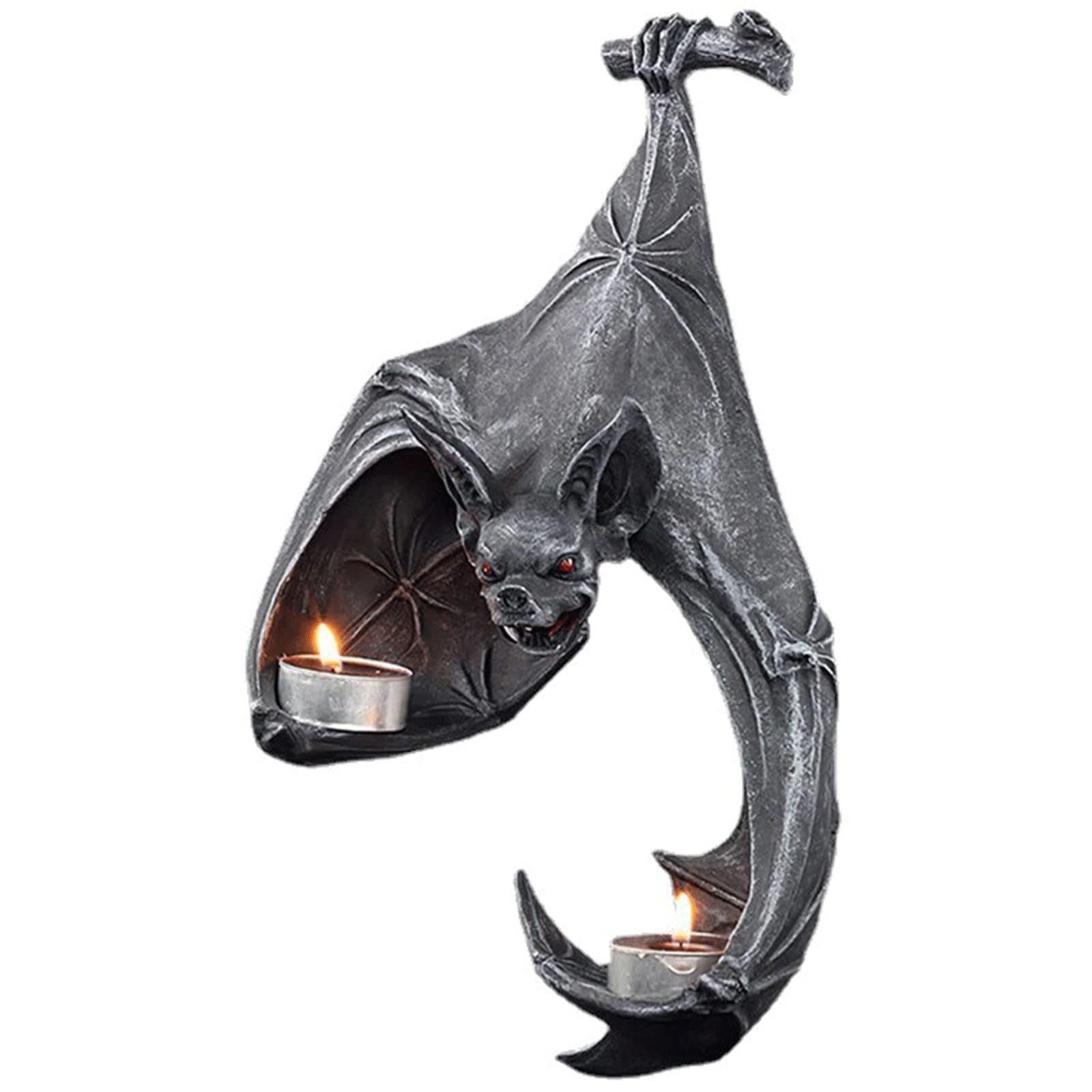 RIKLRQC Halloween Bat Wall Sconce Candle Holder - Black Resin Tealight Holder for Living Room, Bathroom & Garden Decor - Spooky Halloween Home Decoration & Gothic Party Centerpiece