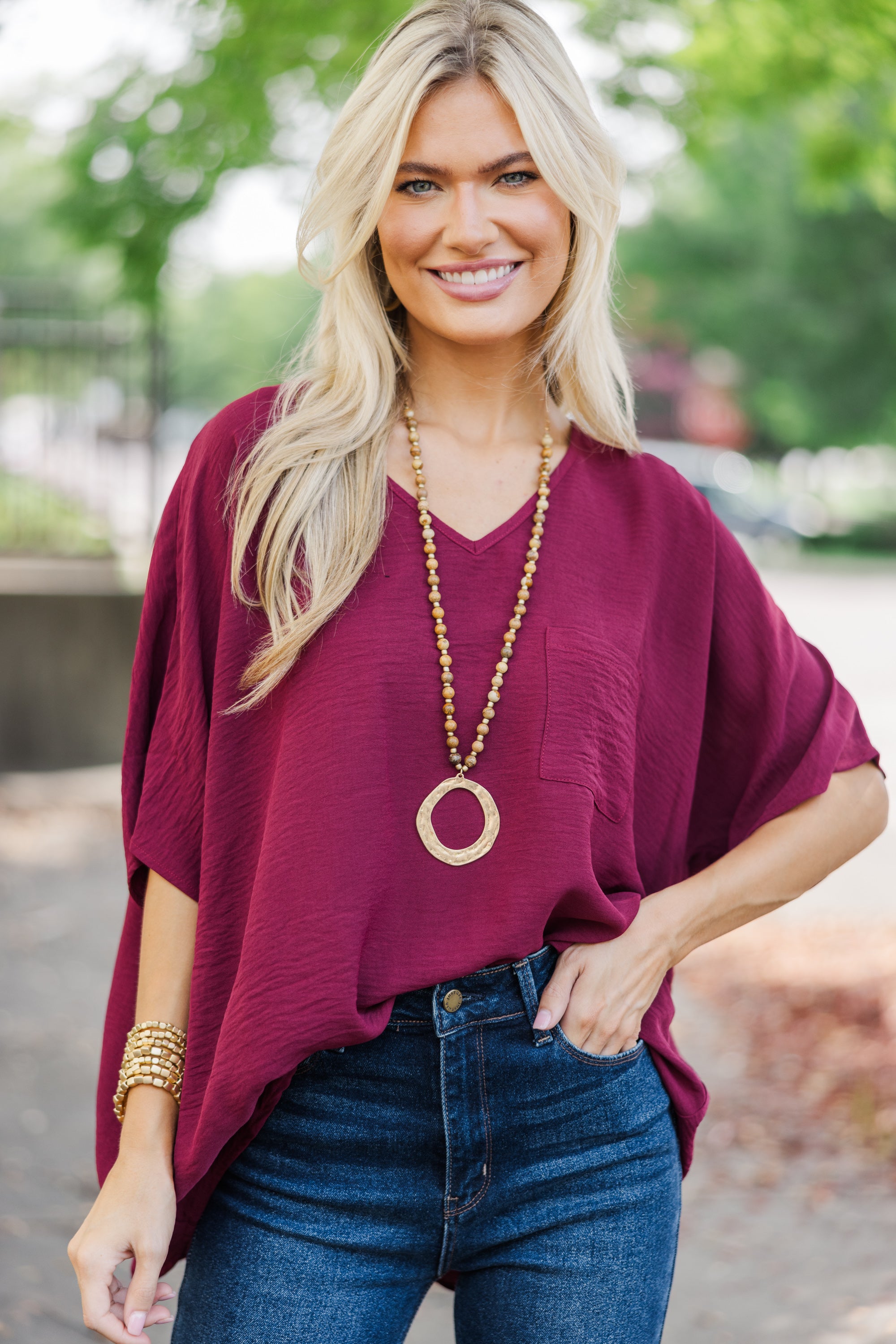 Elegant Wine Red Blouse for Women - Perfect for Parties, Dates & Office Wear | Flattering Fit & Comfortable Fabric
