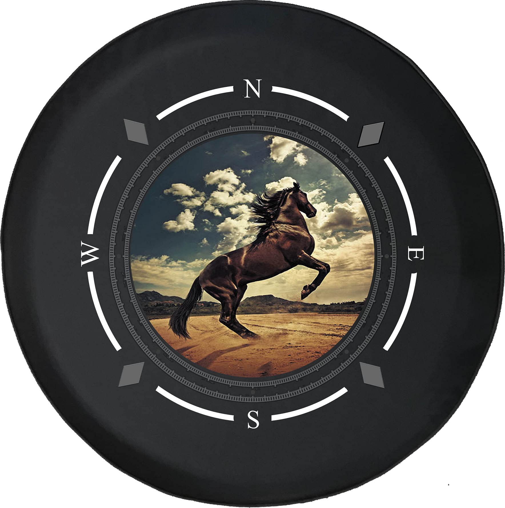 American Unlimited Spare Tire Cover with Compass & Horse Design - Fits SUV, Trailer, RV & Most Vehicles | Durable Wheel Cover for Outdoor Adventures & Road Trips