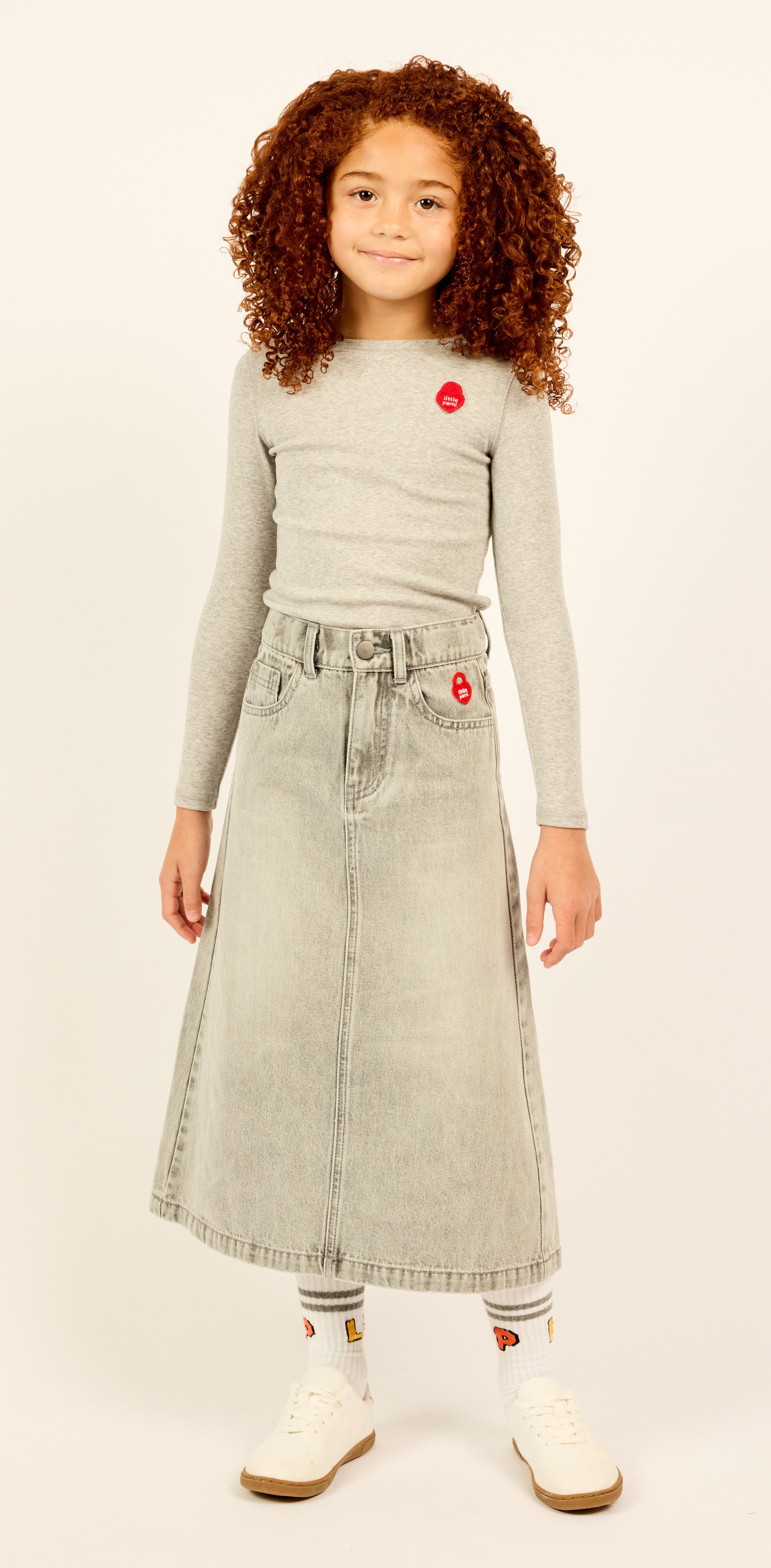 Little Parni Women's Grey Denim Long Skirt - High Waist A-Line Midi Skirt for Casual Outfits & Boho Style | Perfect for Work, Dates & Weekend Wear