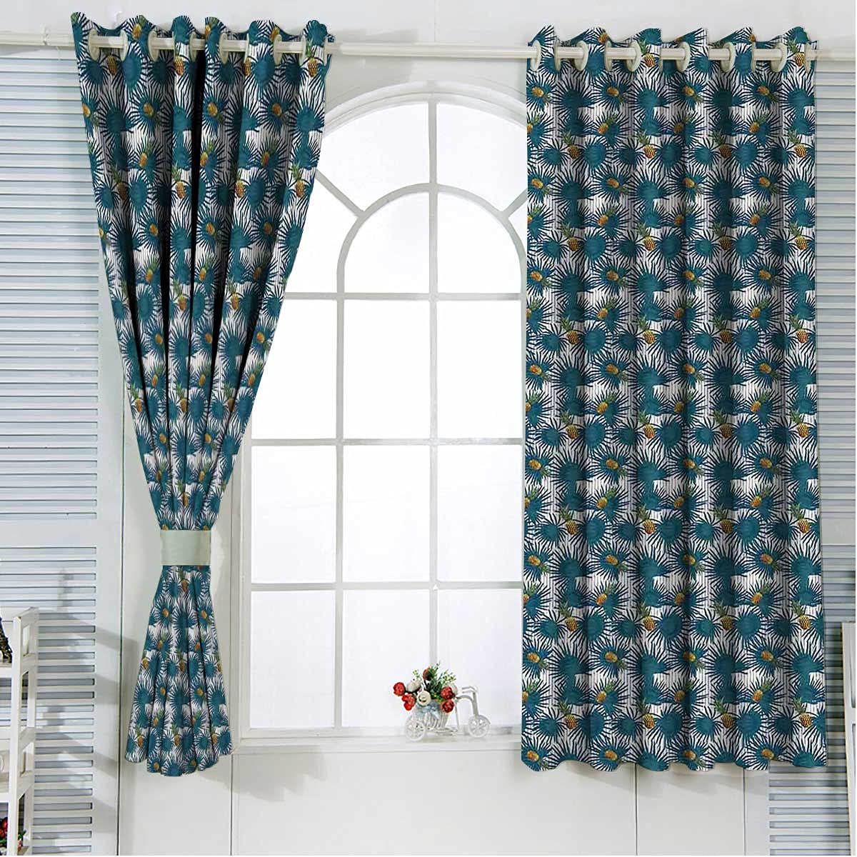 84 Inch Blackout Curtains with Pineapple Palm Leaf Design - Thermal Insulated Window Drapes for Living Room & Bedroom (96x84 Inches) - Perfect for Sun Protection & Energy Saving