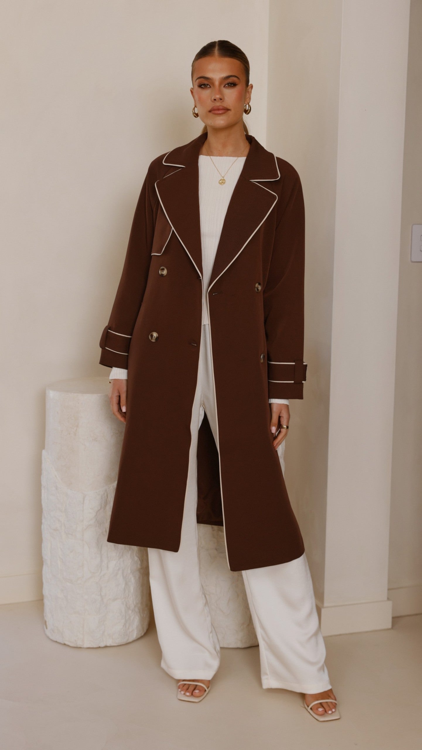 Blanca Women's Trench Coat - Classic Long Waterproof Raincoat with Belt, Espresso Brown - Perfect for Office, Travel & Fall Fashion