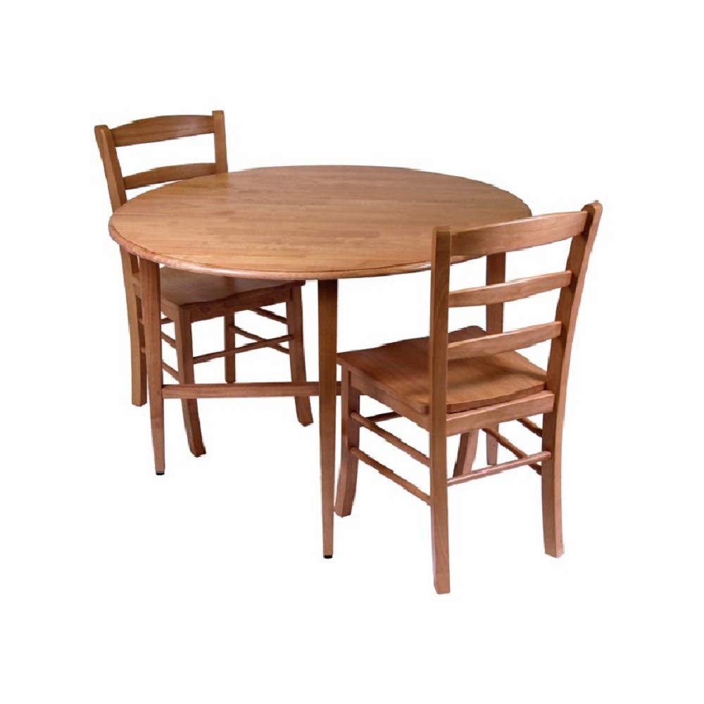 Modern 3-Piece Light Oak Beige Round Drop Leaf Dining Table Set with Chairs, 42 Inch - Perfect for Small Spaces, Breakfast Nooks & Cozy Apartments