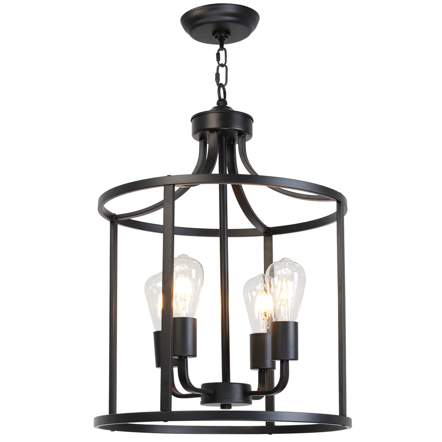 VINLUZ 4-Light Black Farmhouse Chandelier - Modern Hanging Pendant Light for Dining Room, Kitchen Island, Foyer - Adjustable Chain, Cage Design, Flush Mount Ceiling Fixture - Perfect for Rustic Home Decor & Open Concept Spaces