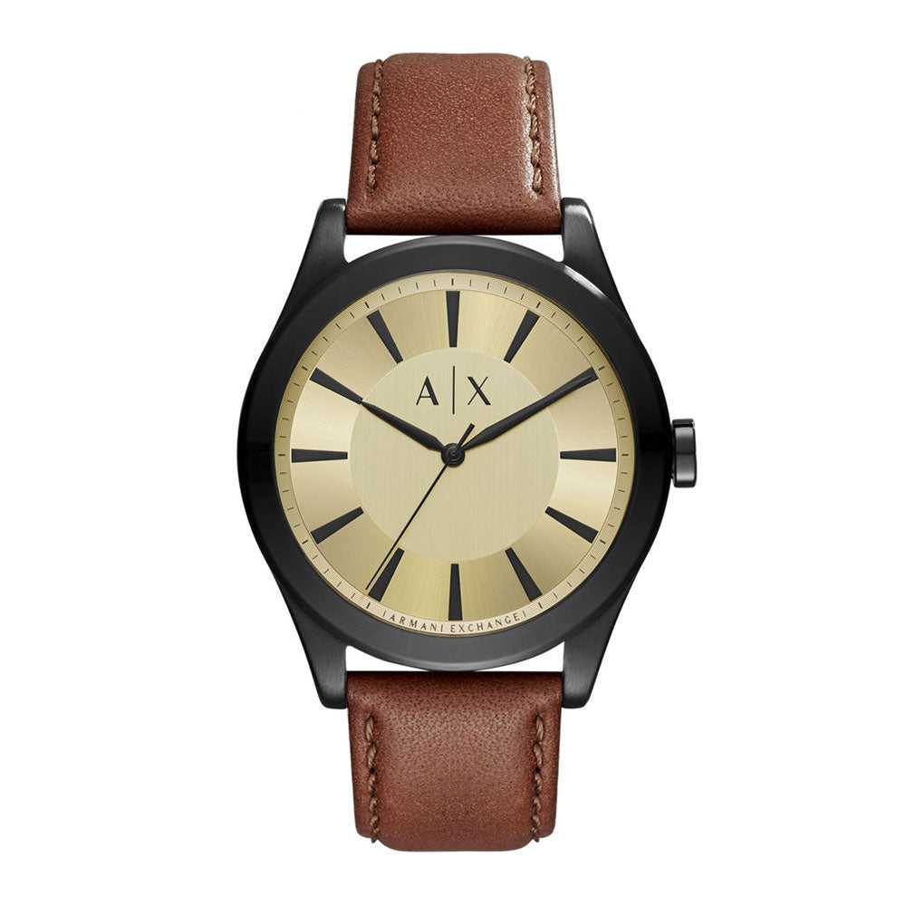 ARMANI EXCHANGE AX2329 Men's Analog Quartz Watch - Black Stainless Steel Case & Brown Leather Strap - Stylish & Durable for Business, Casual & Formal Occasions