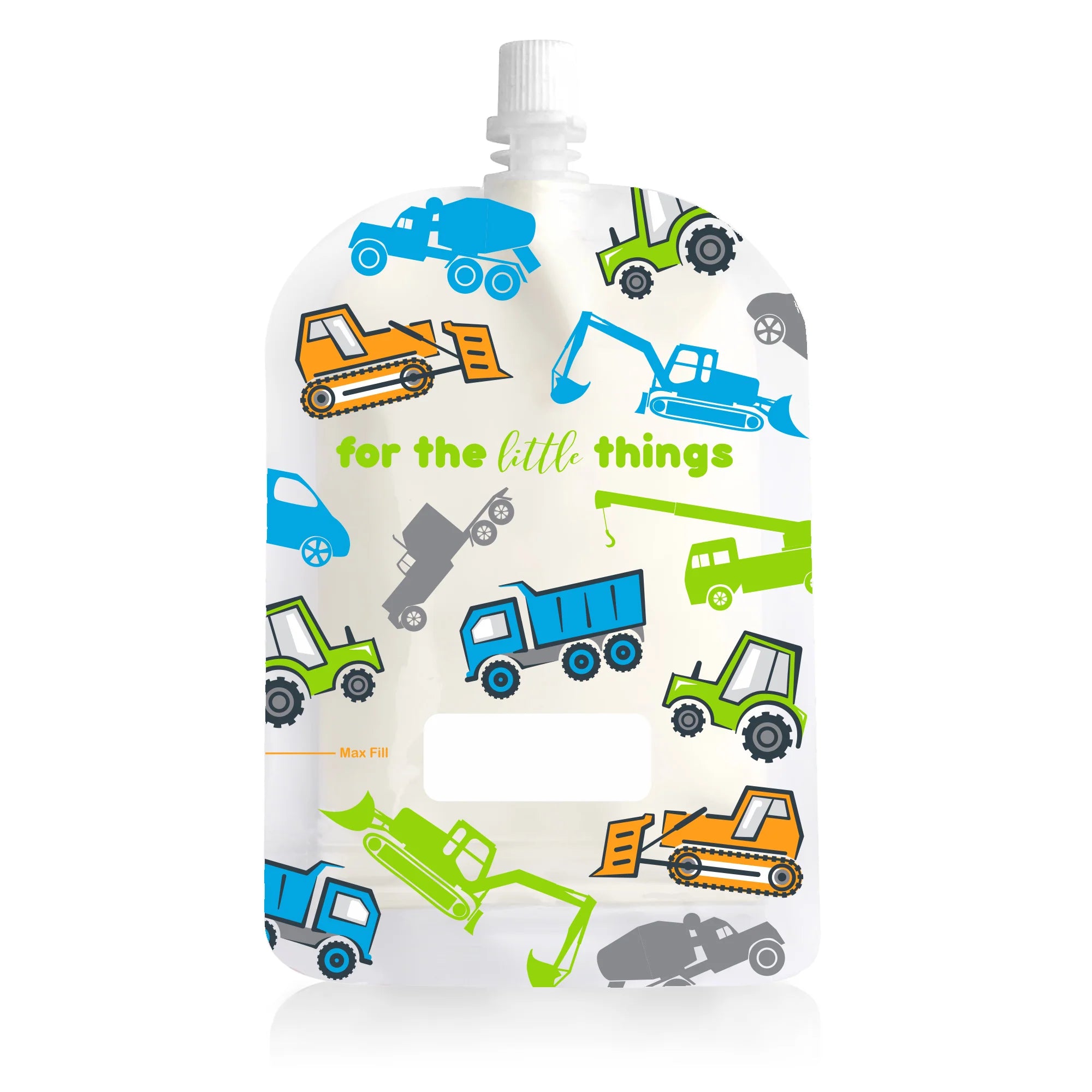 Sinchies 150ml Reusable Food Pouches with Truck Design - 10 Pack | Eco-Friendly Snack Containers for Kids Lunch, Baby Puree & On-The-Go Meals
