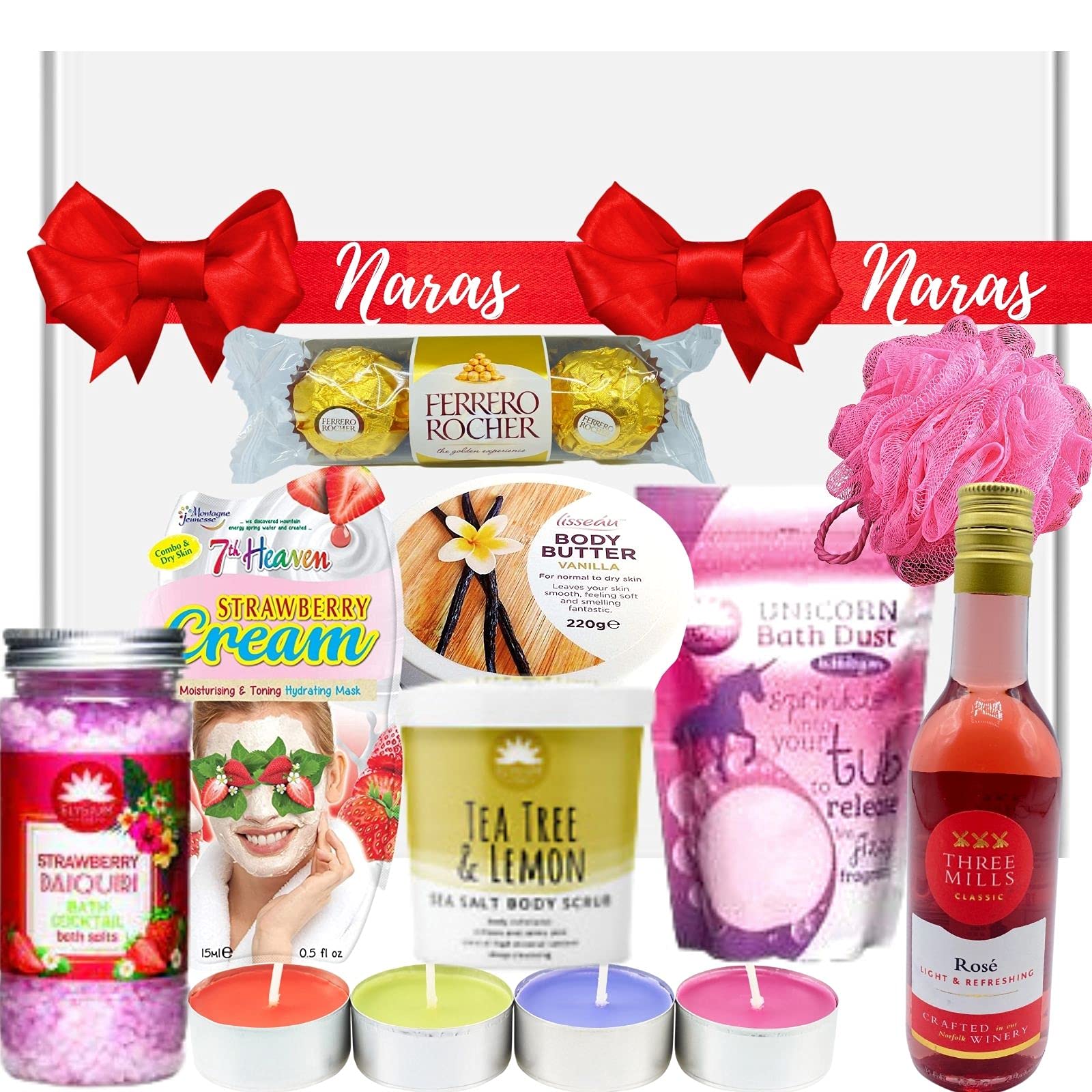 Luxury Rose Wine Gift Basket for Women - Sparkling Rosé, Gourmet Chocolates & Spa Bath Set - Perfect Birthday, Mother's Day & Relaxation Gifts for Her - Ideal for Anniversary Celebrations, Bridal Showers & Self-Care Pampering