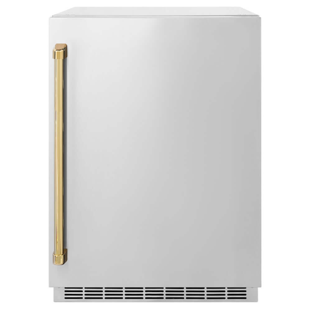 ZLINE Autograph Edition 24 Inch Touchstone 151 Can Beverage Refrigerator - Stainless Steel Door with Polished Gold Handle (RBSOZ ST 24 G) - Perfect for Home Bar, Kitchen, Office, or Man Cave Beverage Storage
