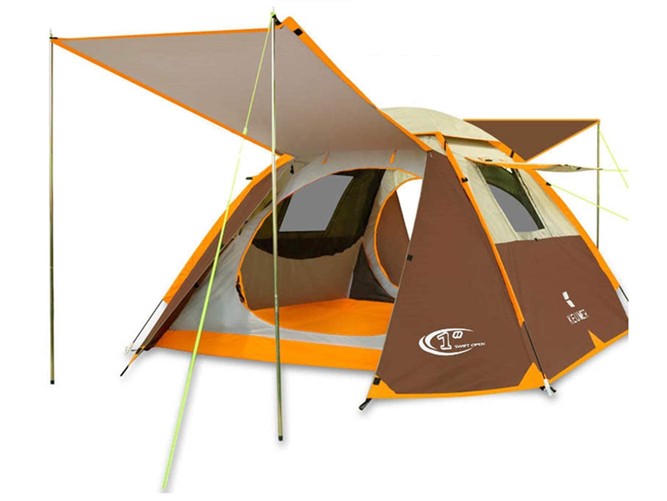 ROM 3-4 Person Beach Tent - Portable Automatic Pop Up Sun Shelter with Waterproof Double Rain Cover for Outdoor Activities - Perfect for Beach, Garden, Camping, Picnics and Family Outings