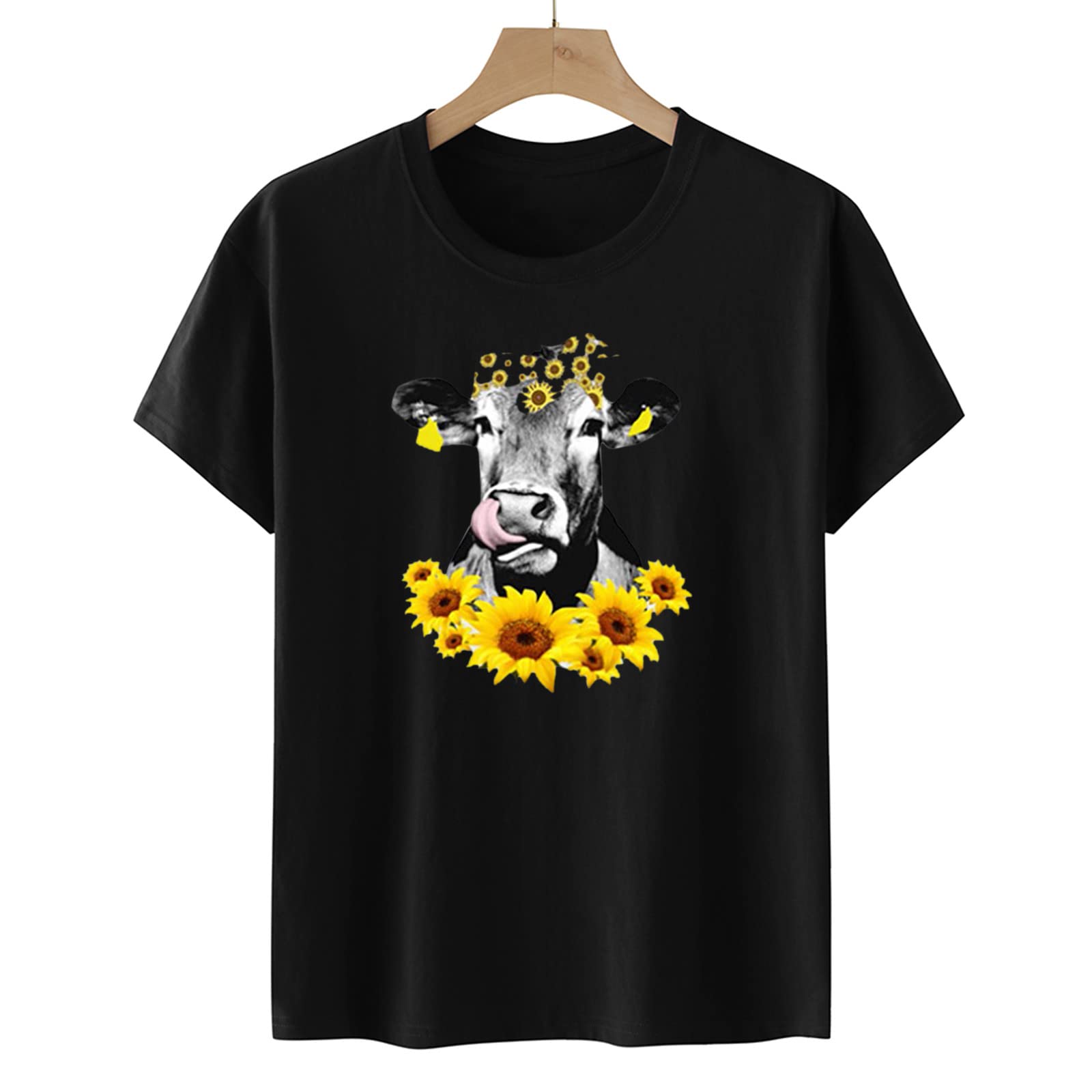 Women's Short Sleeve Sunflower Print T-Shirt - Casual & Dressy O-Neck Tee for Women - Perfect for Summer Outfits, Beach Days & Casual Office Wear