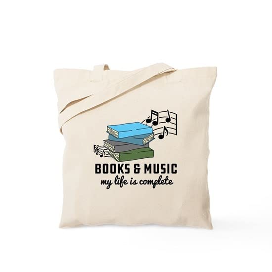 CafePress Books and Music Tote Bag - Natural Canvas Reusable Shopping Bag for Groceries, Beach, Library & Everyday Use