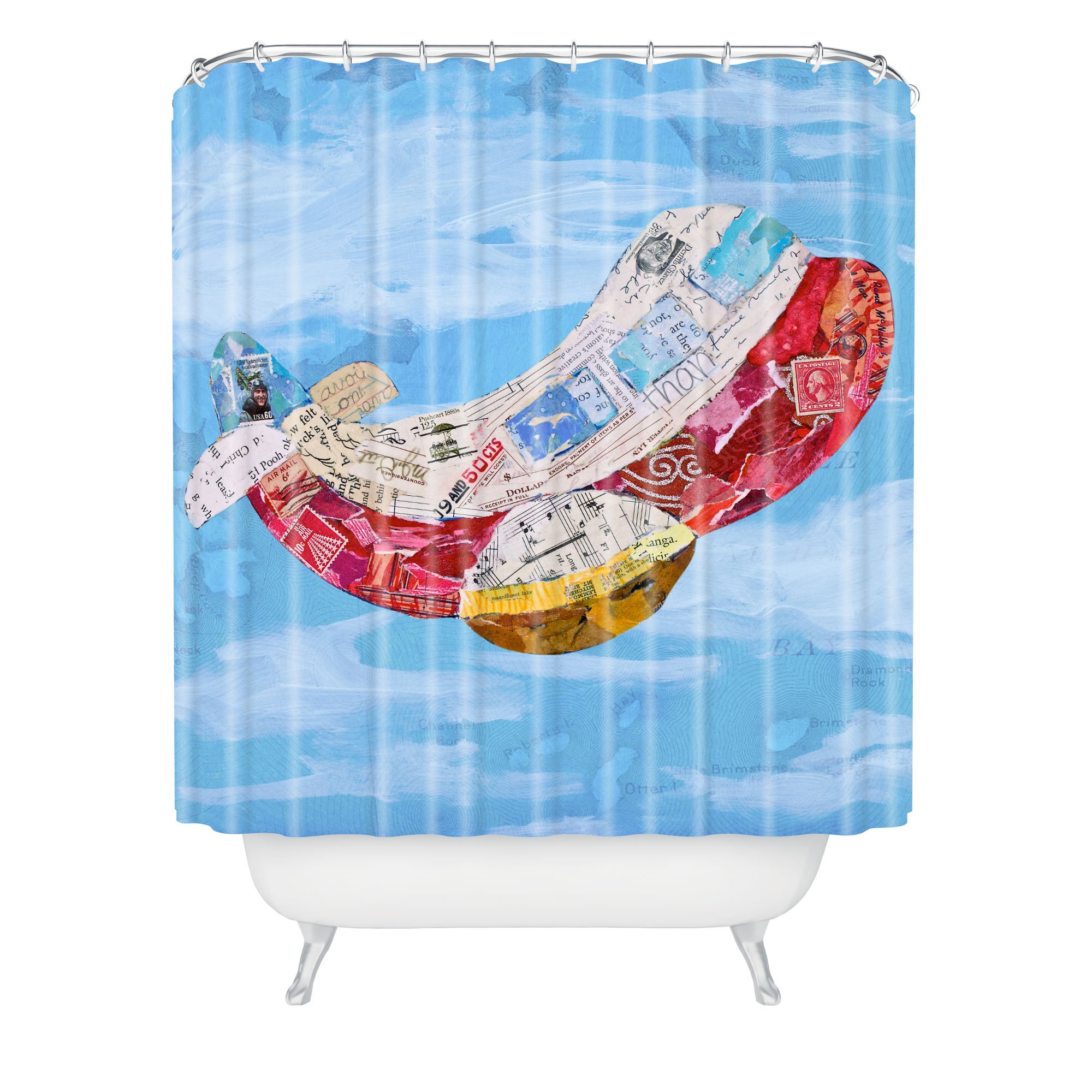 Deny Designs Elizabeth St Hilaire Nelson Airplane Shower Curtain - 69 x 72 Inches Waterproof Bathroom Decor for Kids & Aviation Theme Bathrooms - Perfect for Nursery, Kids Room & Airplane Lovers