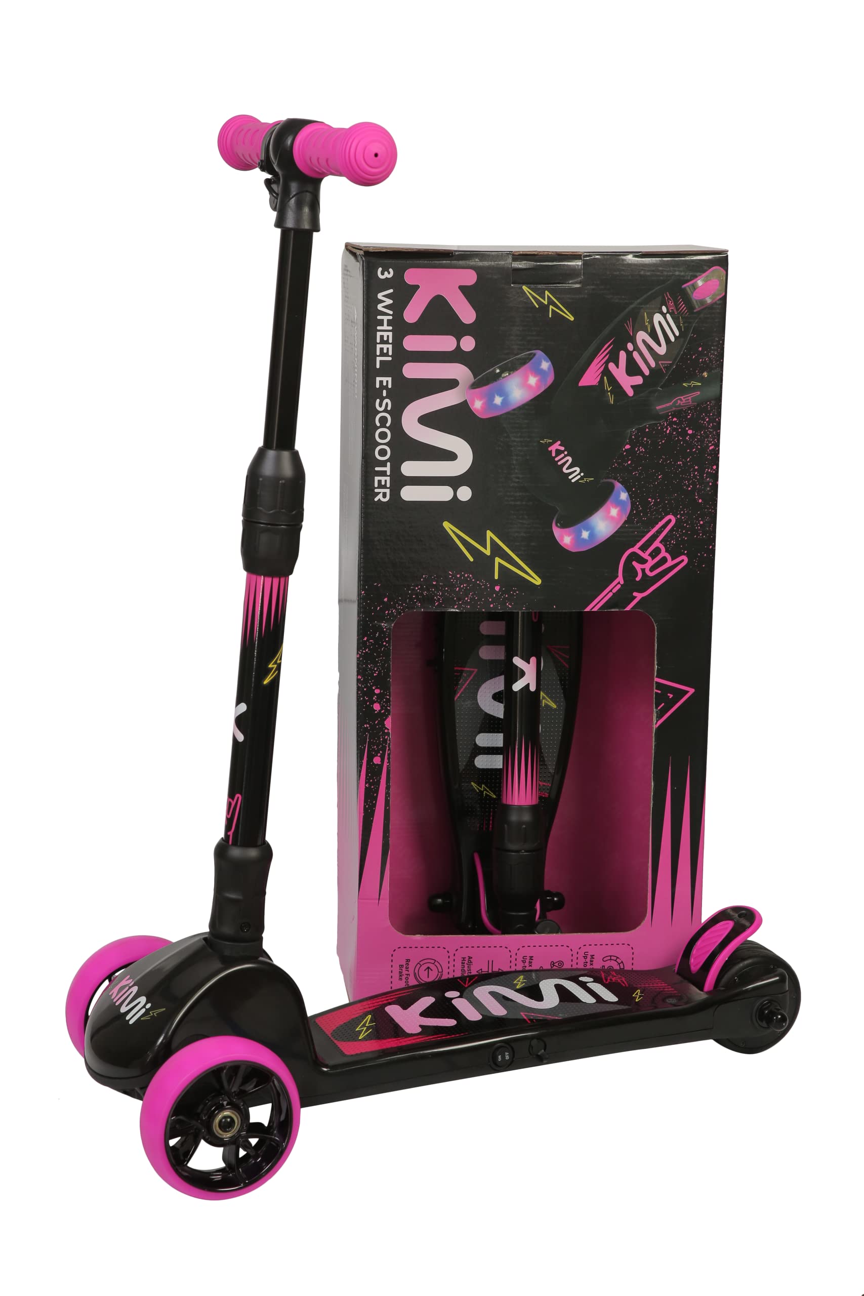 KIMI 3 Wheel Electric Scooter for Kids Ages 4-7 - Adjustable Height, Lean-to-Steer Design with LED Lights & Light-Up Wheels - Perfect Gift for Toddlers, Boys & Girls - Fun Outdoor Ride for Parks, Neighborhoods & Sidewalks