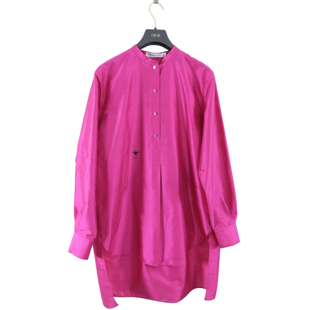 Christian Dior Fuchsia Raw Silk Long Tunic Top Shirt - Women's Luxury Blouse Size FR40/US8 for Elegant Evening Wear & Special Occasions