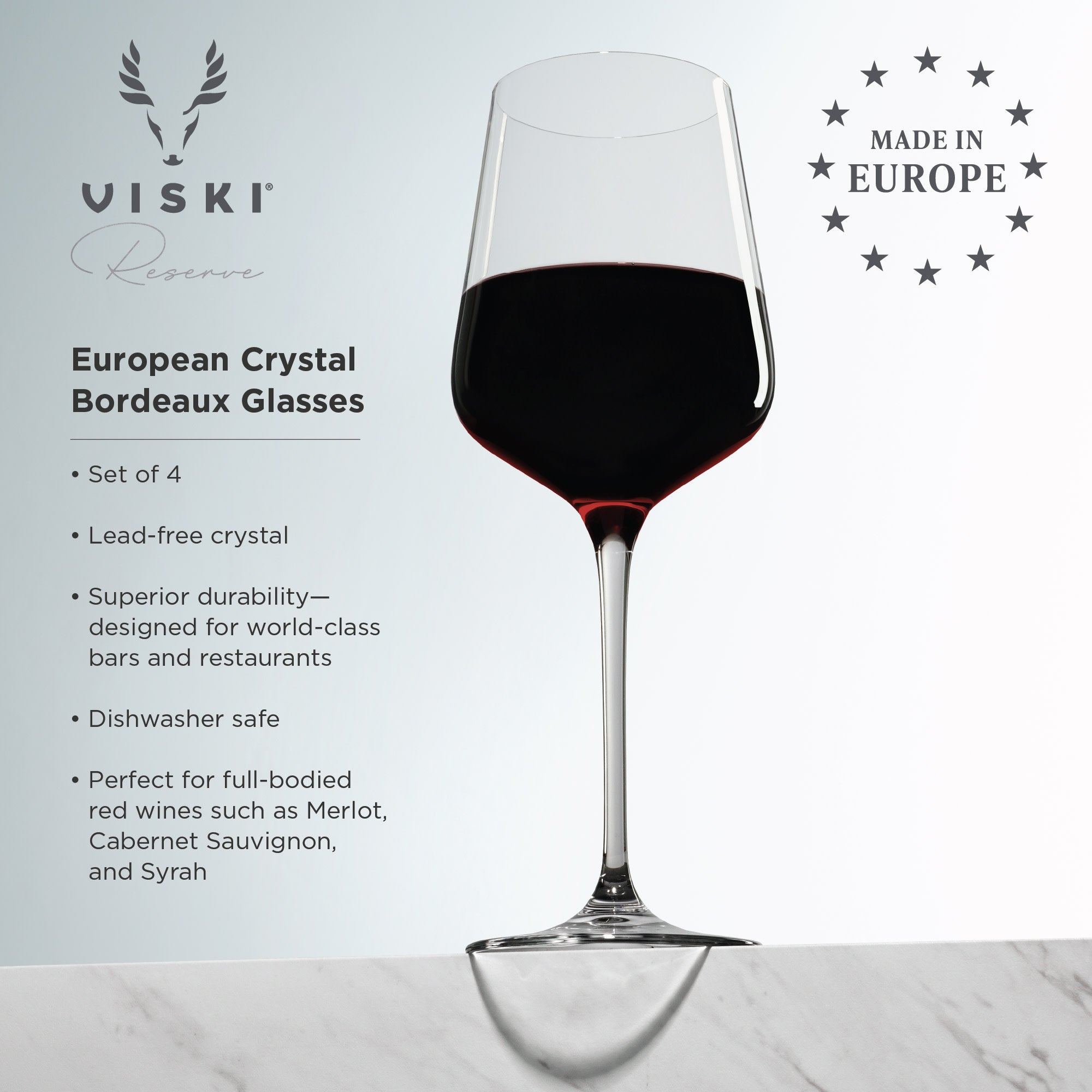 Premium Inez Crystal Bordeaux Wine Glasses Set of 4 - Elegant Stemware for Red Wine, Dinner Parties & Formal Entertaining