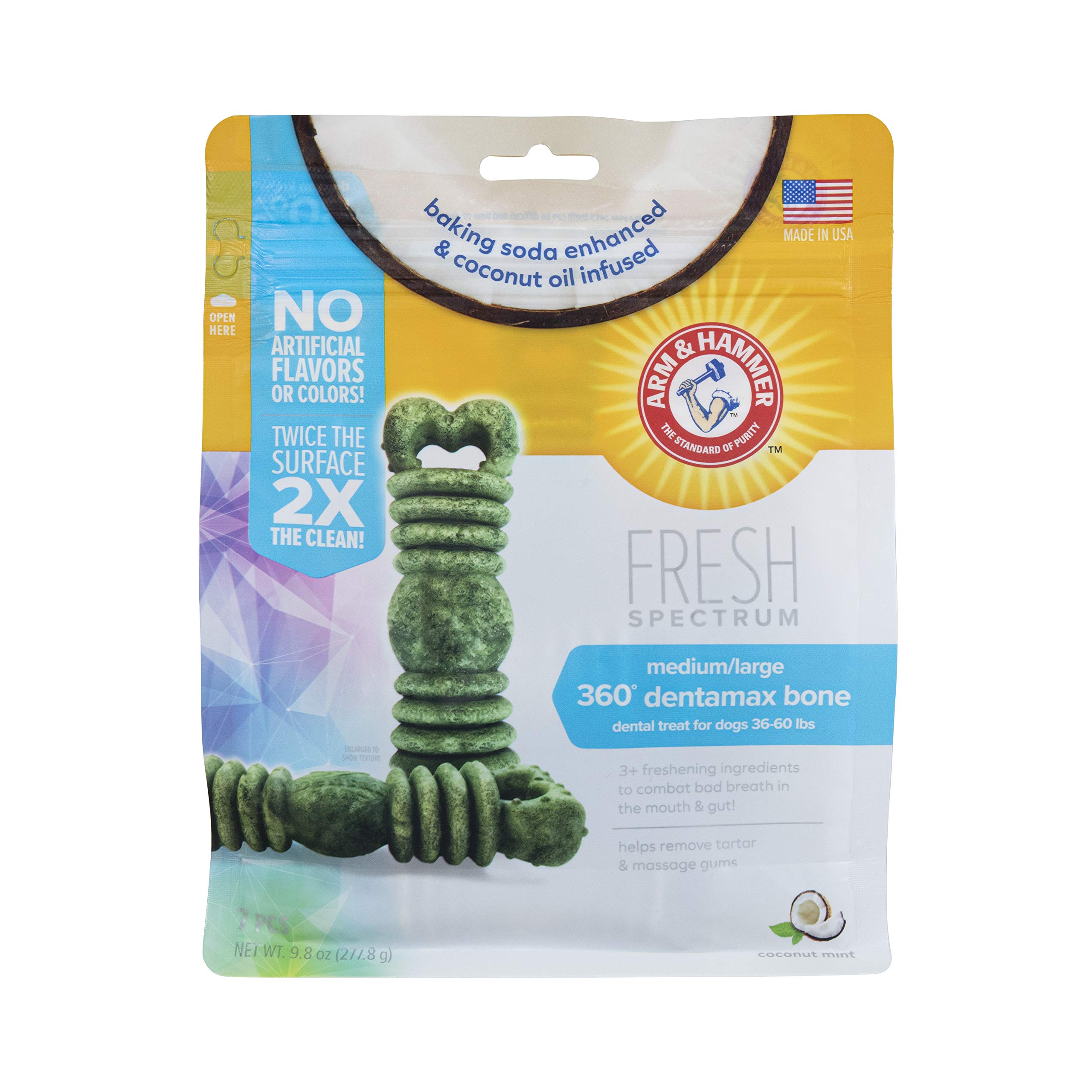 Arm & Hammer for Pets Fresh Spectrum 360 Degree Dental Dog Bone Chews - Baking Soda Dog Treats for Teeth Cleaning & Tartar Control - Long-Lasting Chew Bones for Small, Medium & Large Dogs - Perfect for Daily Oral Care & Playtime