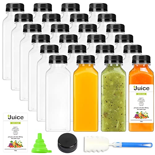 DEPEPE 24 Pack 12oz Clear Plastic Juice Bottles with Tamper Proof Lids - Reusable Empty Beverage Containers for Juicing, Smoothies, Cold Brew & Meal Prep - BPA Free Leakproof Drink Bottles for Home, Cafe & Commercial Use
