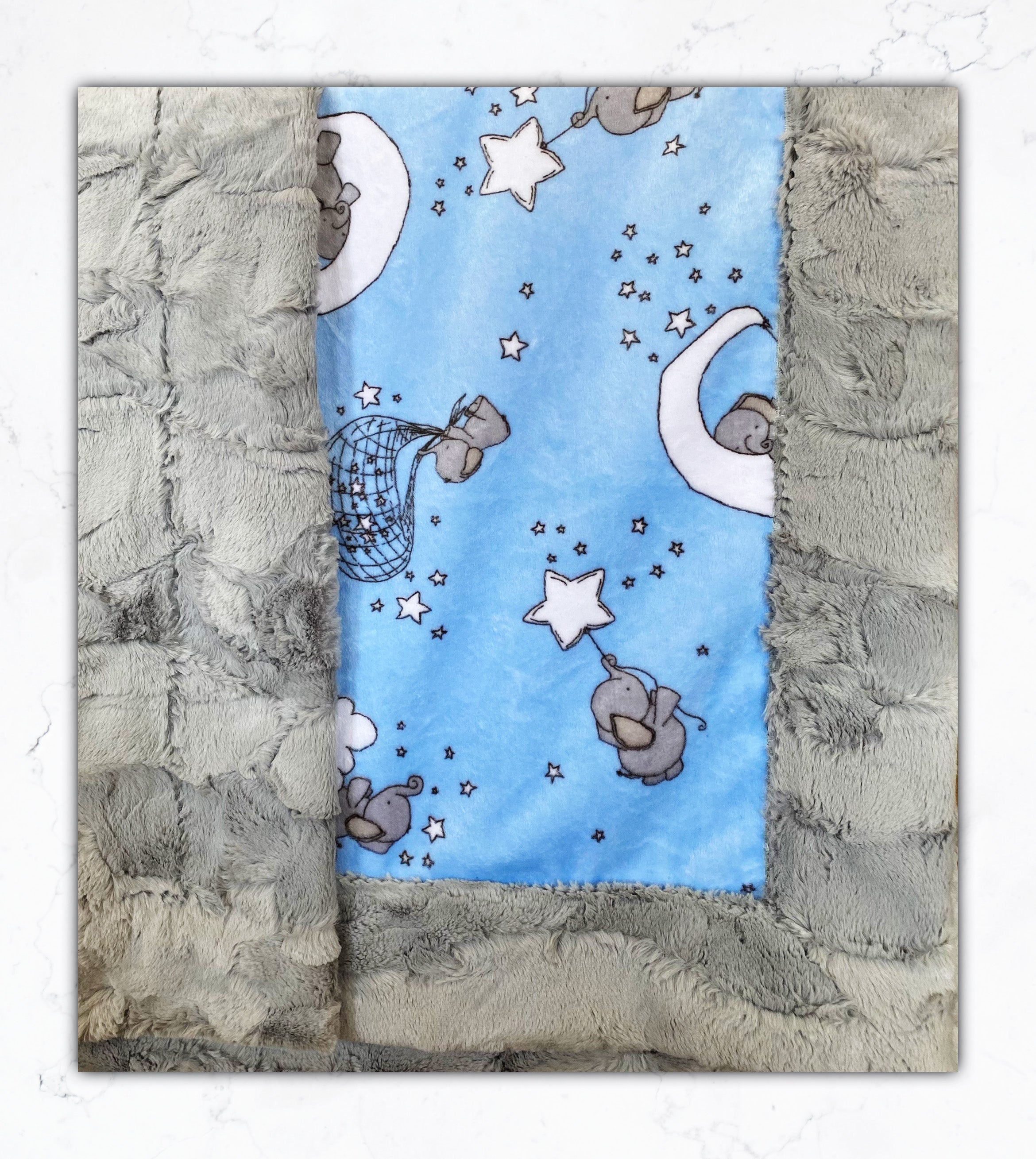 Sweet Melody Blue Elephant on Silver Minky Baby Blanket 30x41 - Ultra Soft Nursery Blanket for Newborns, Infants & Toddlers - Perfect for Cuddling, Swaddling & Stroller Use