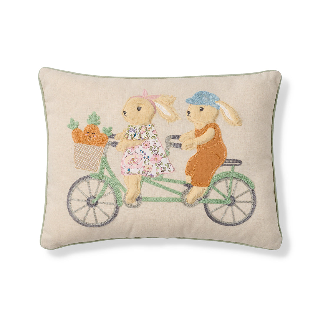 Bunnies on Bicycle Throw Pillow Cover - Cute Rabbit Cycling Design Decorative Cushion for Sofa, Bed, Nursery - Perfect for Home Decor, Kids Room & Gift Giving