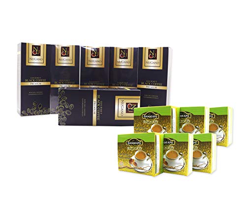 Premium 6-Pack Nugano Black Coffee & 6-Pack Gano Excel Tongkat Ali Ginseng Coffee - 100% Organic Ganoderma Lucidium Extract | Bold Flavor Instant Coffee for Energy Boost & Wellness | Perfect for Office, Home & Travel Use