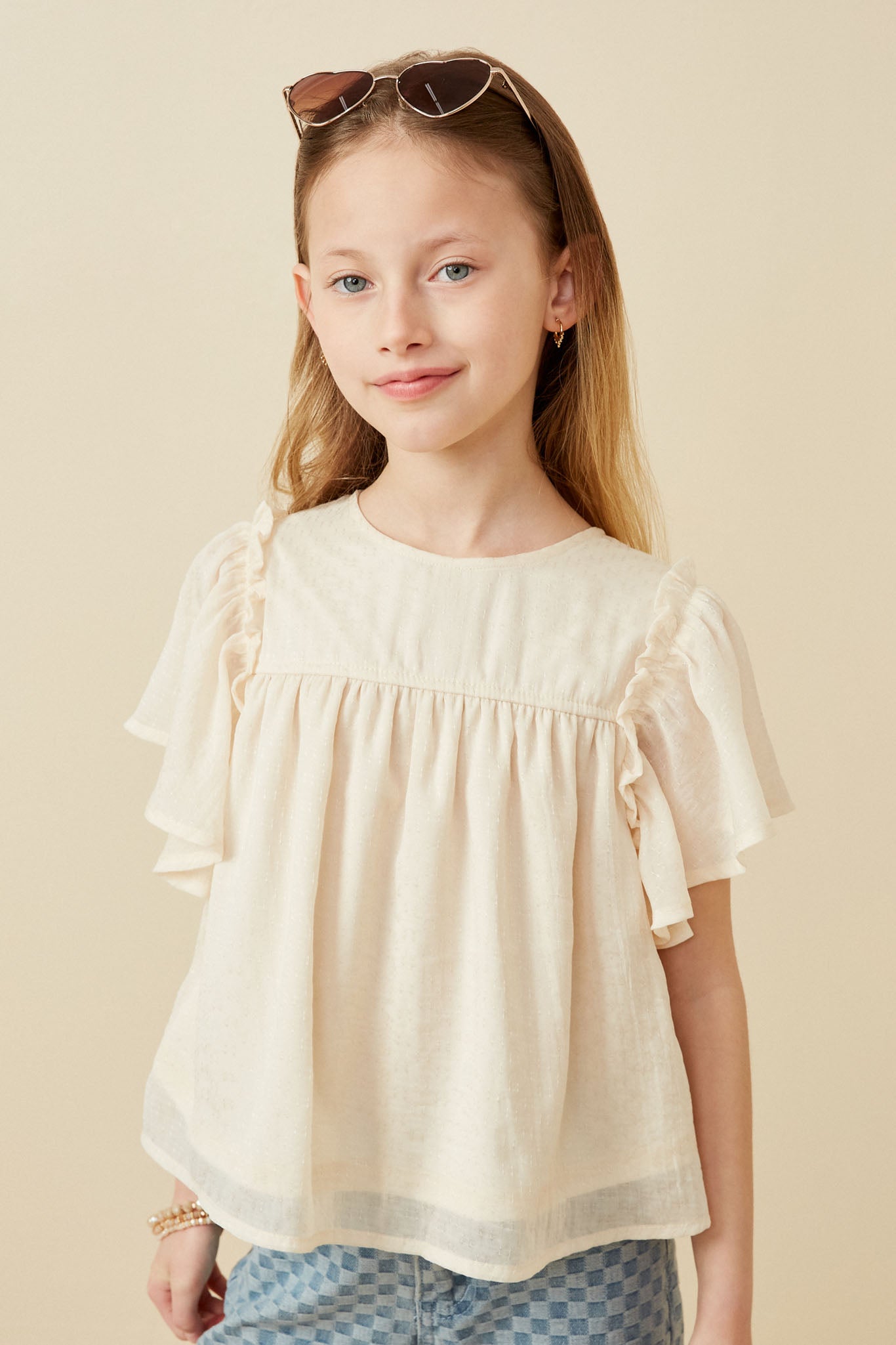 Textured Ruffled Flutter Sleeve Blouse for Women - Elegant Ruffle Detail Tops for Casual Wear & Date Night Outfits