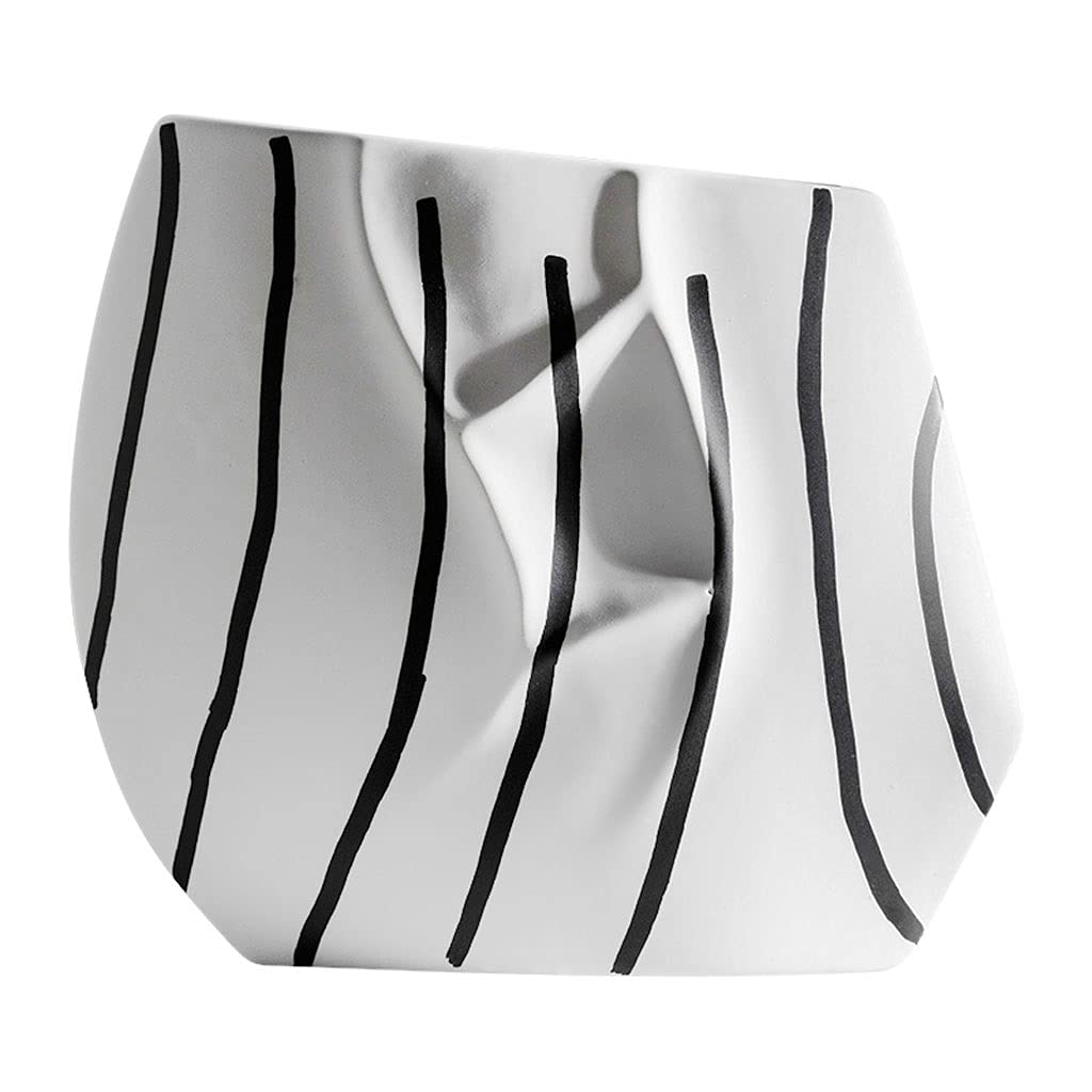 QIAOLI Striped Ceramic Vase - White Textured Flower Vase for Home Decor, Office & Hotel Floral Arrangements | Elegant Table Centerpiece for Living Room, Wedding & Dining Room Decor