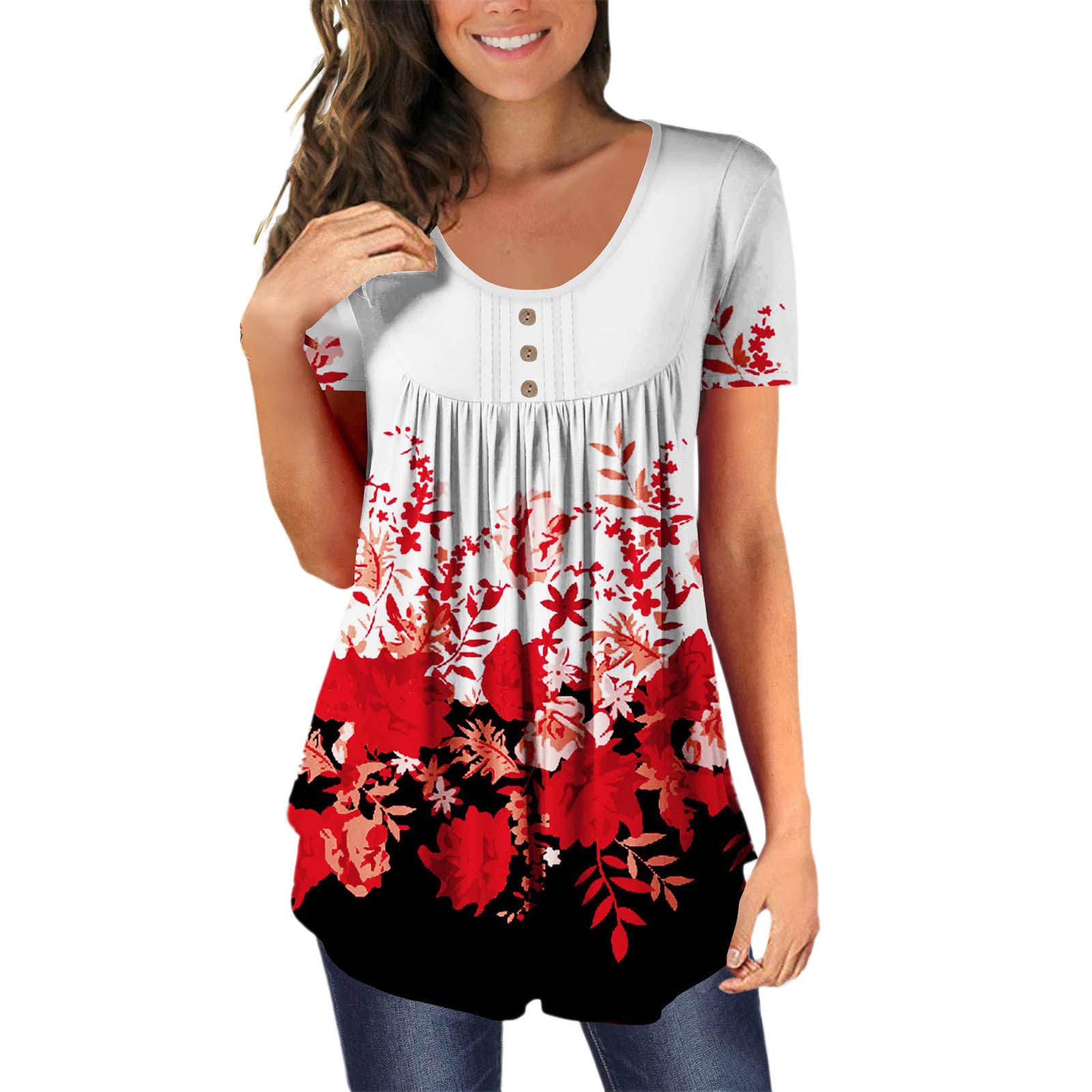 Women's Summer Short Sleeve Tunic Tops - 2022 Casual Button Down Blouse & Loose T-Shirt | Perfect for Office, Weekend Outings & Summer Vacations