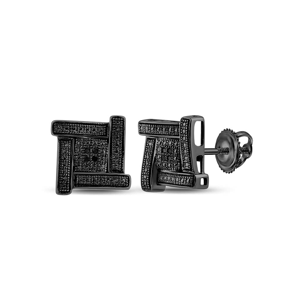 Sterling Silver Men's Black Diamond Square Earrings - 0.03 CTTW Round Cut Fine Jewelry for Gifts, Weddings & Special Occasions