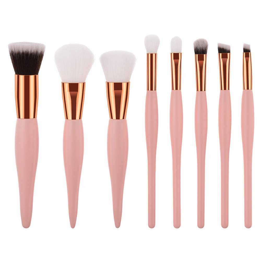 8PCS Wooden Makeup Brush Set - Powder Foundation & Eyeshadow Brushes for Flawless Beauty (Pink)